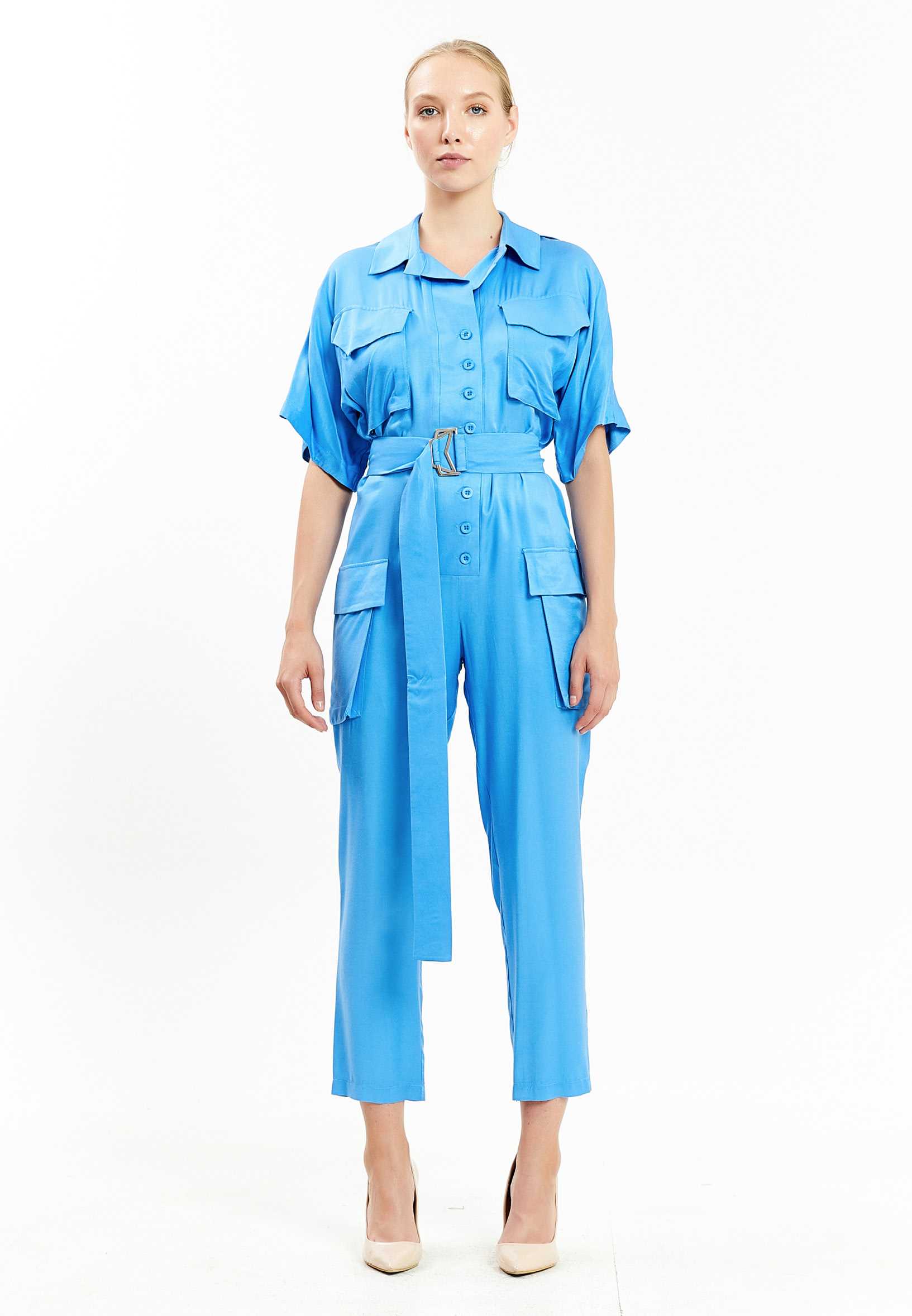 Short Sleeve Solid Color Regular Fit Regular Casual Jumpsuit kmy20434