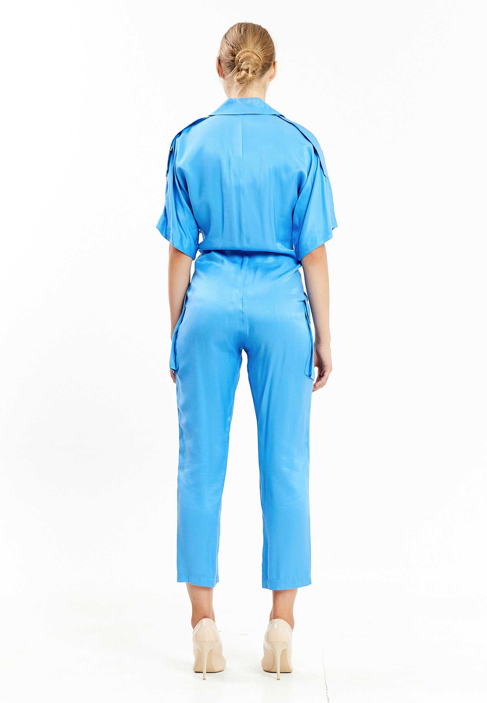 Short Sleeve Solid Color Regular Fit Regular Casual Jumpsuit kmy20434 - Image 2