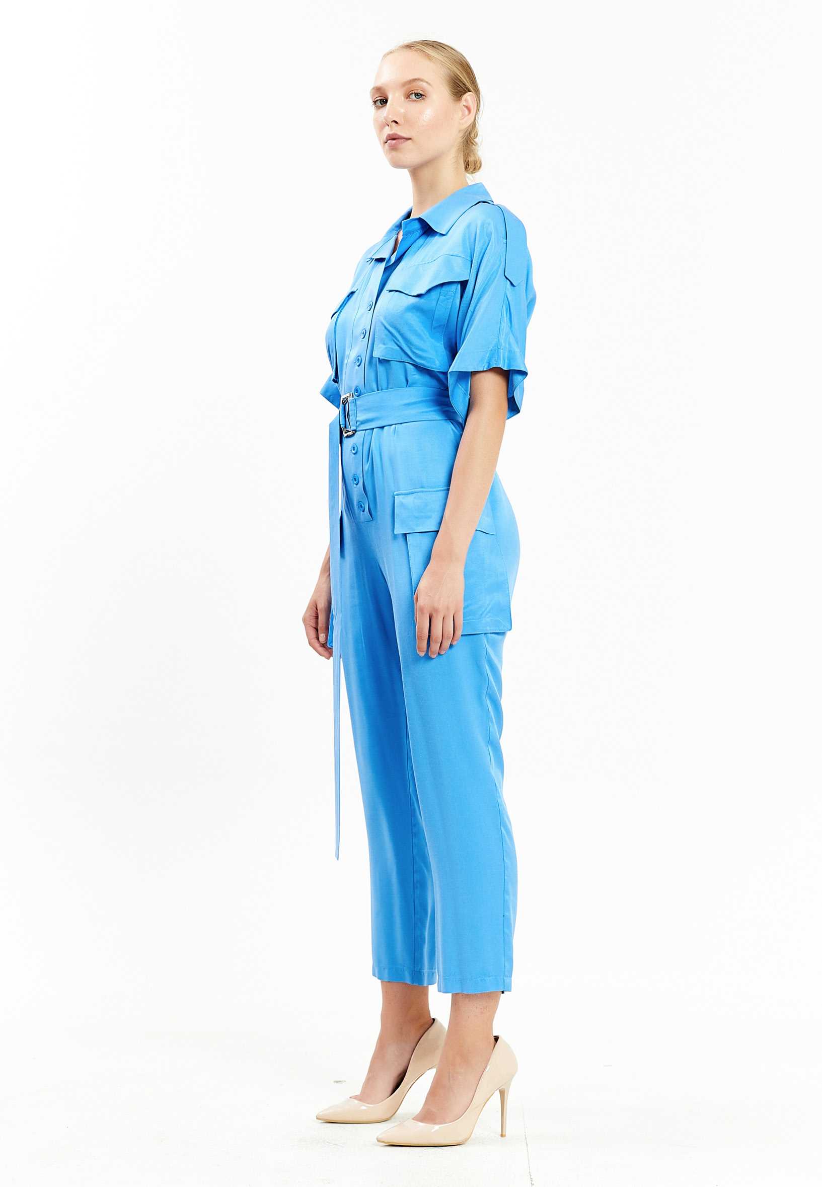 Short Sleeve Solid Color Regular Fit Regular Casual Jumpsuit kmy20434 - Image 3