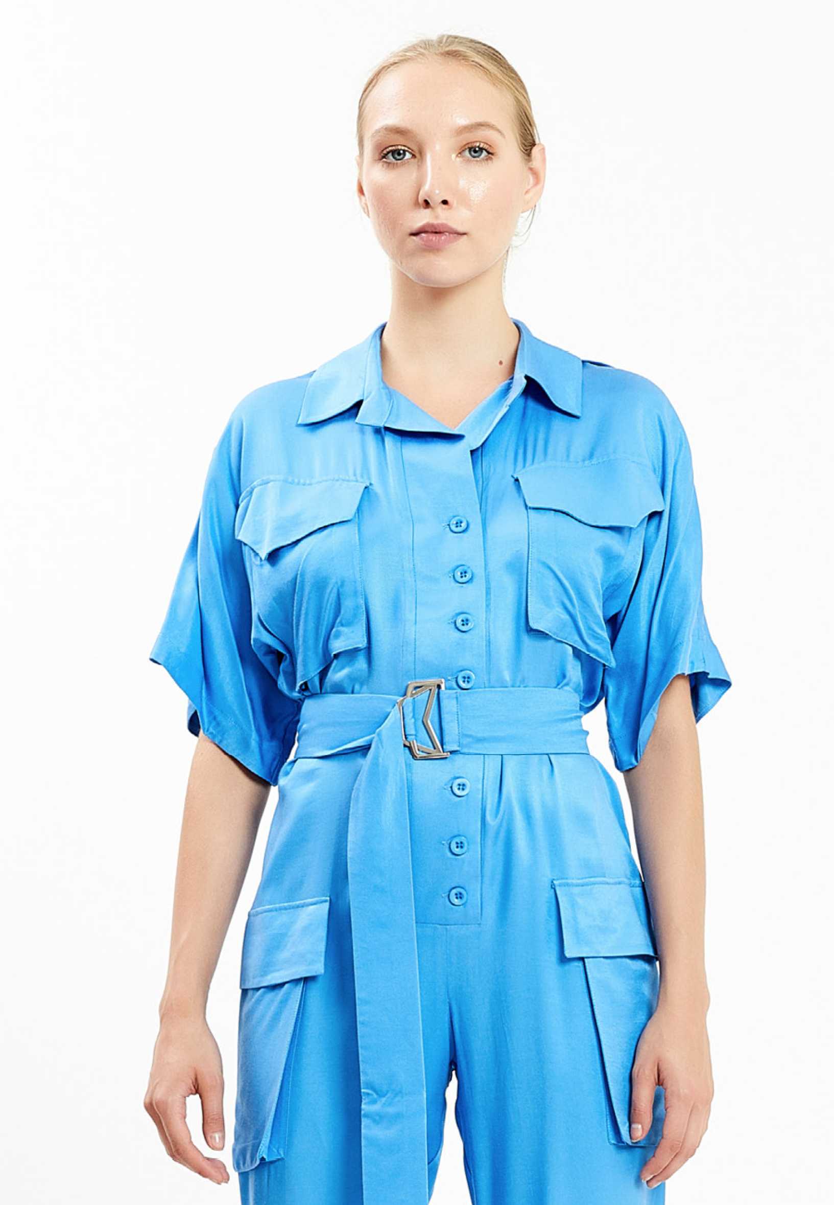 Short Sleeve Solid Color Regular Fit Regular Casual Jumpsuit kmy20434 - Image 4