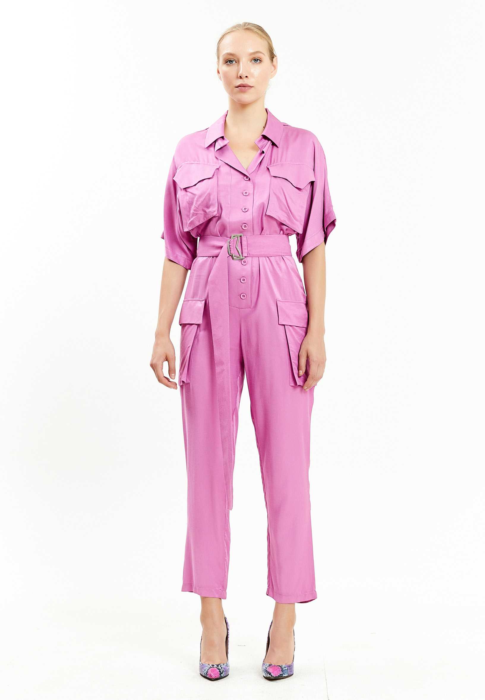 Short Sleeve Solid Color Regular Fit Regular Casual Jumpsuit kmy20434 - Image 5