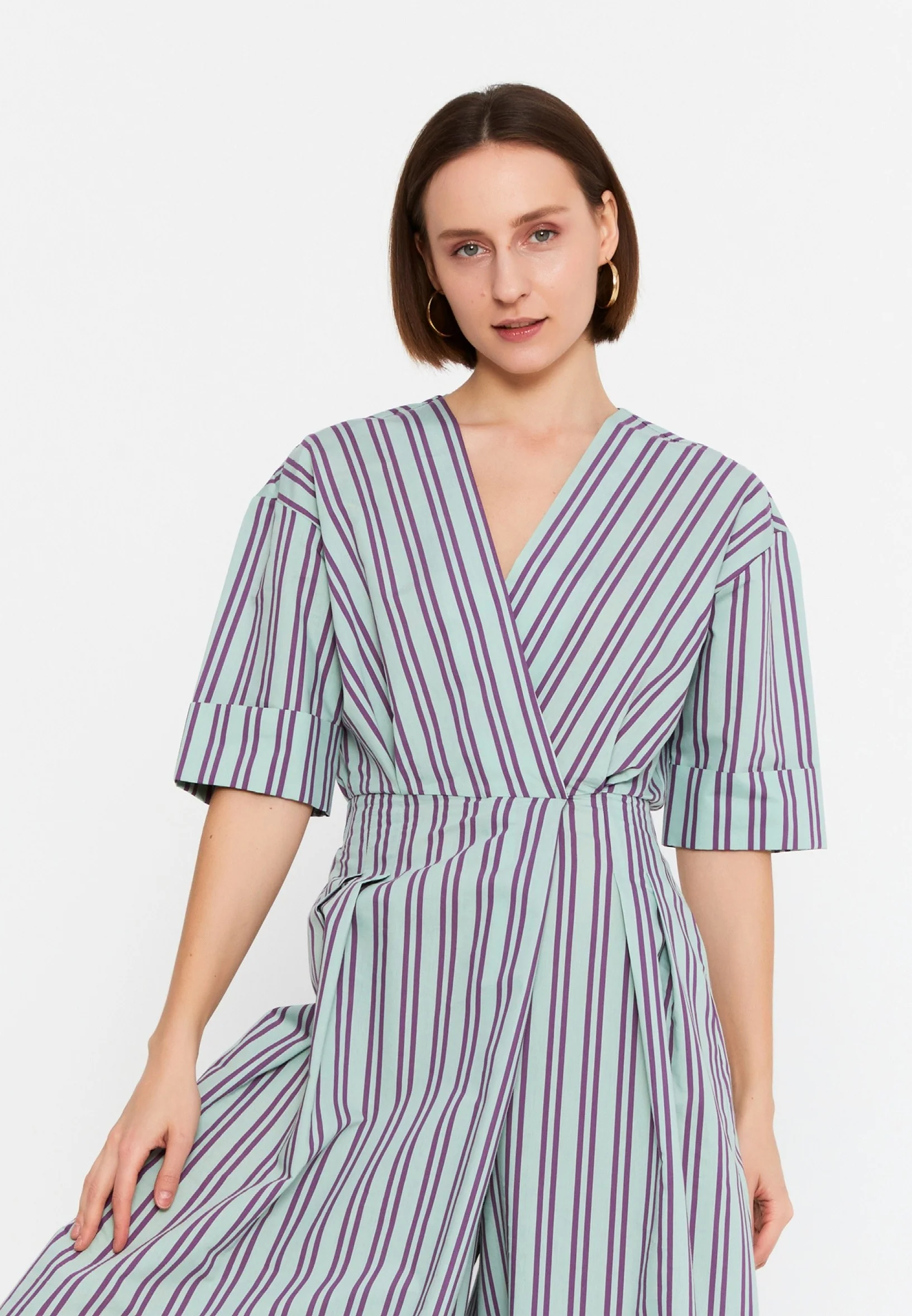 Short Sleeve Striped Regular Fit Regular Casual Jumpsuit kmy25y22707 - Image 4