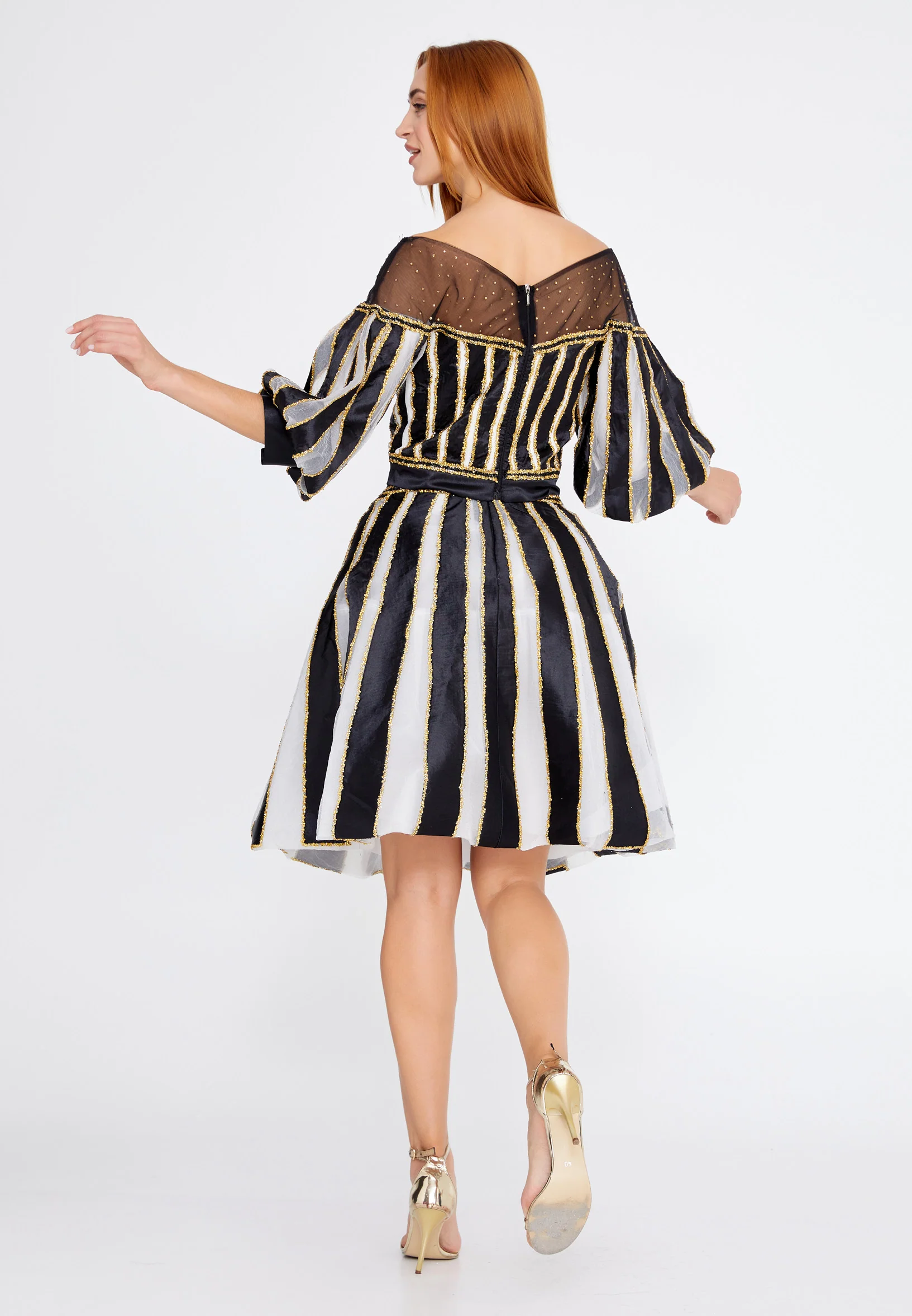 Short Sleeve Tulle Striped Regular Two-Piece Outfit crm22sel0887 - Image 3