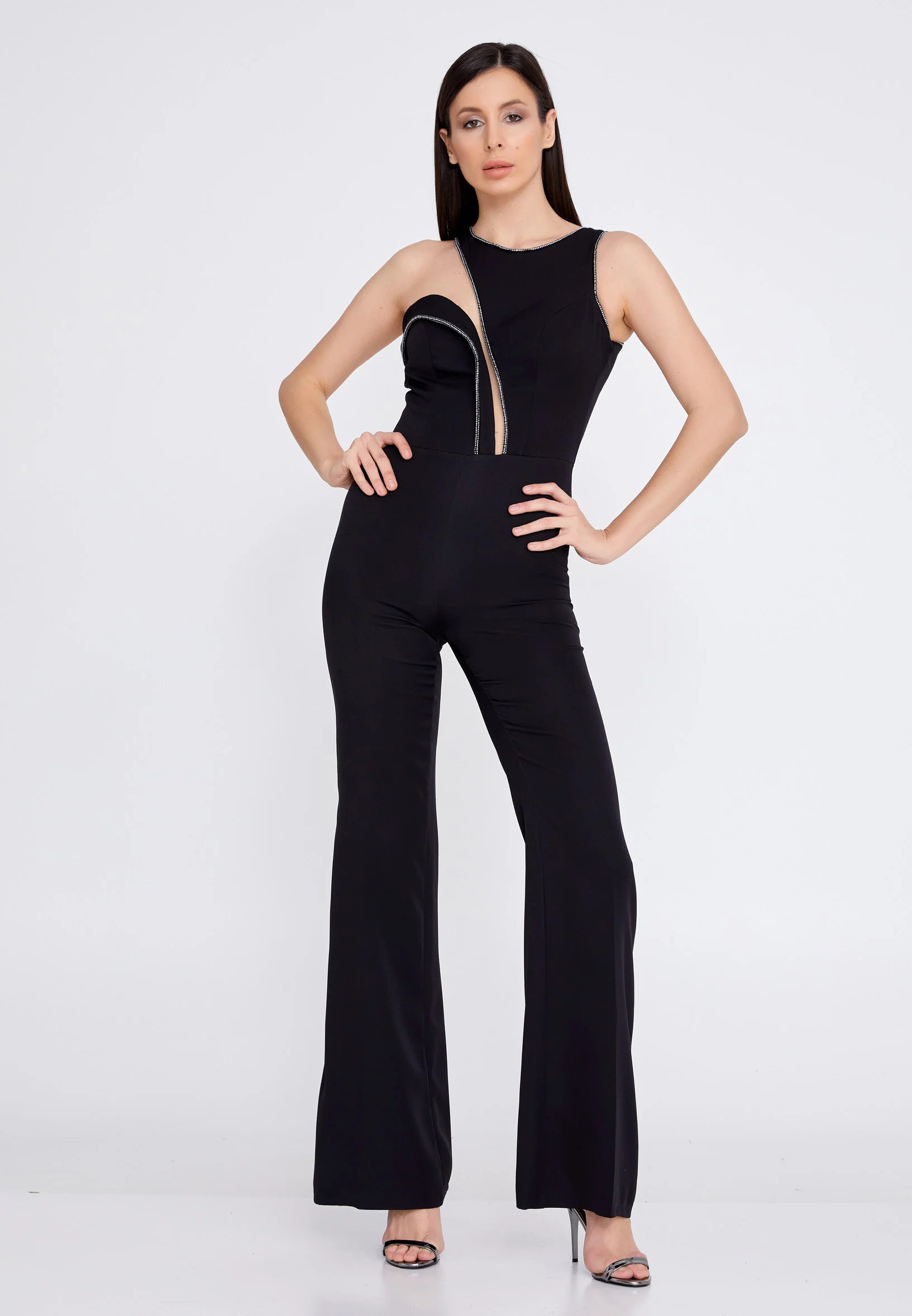 Sleeveless Crepe Regular Fit Regular Evening Jumpsuit stn5090