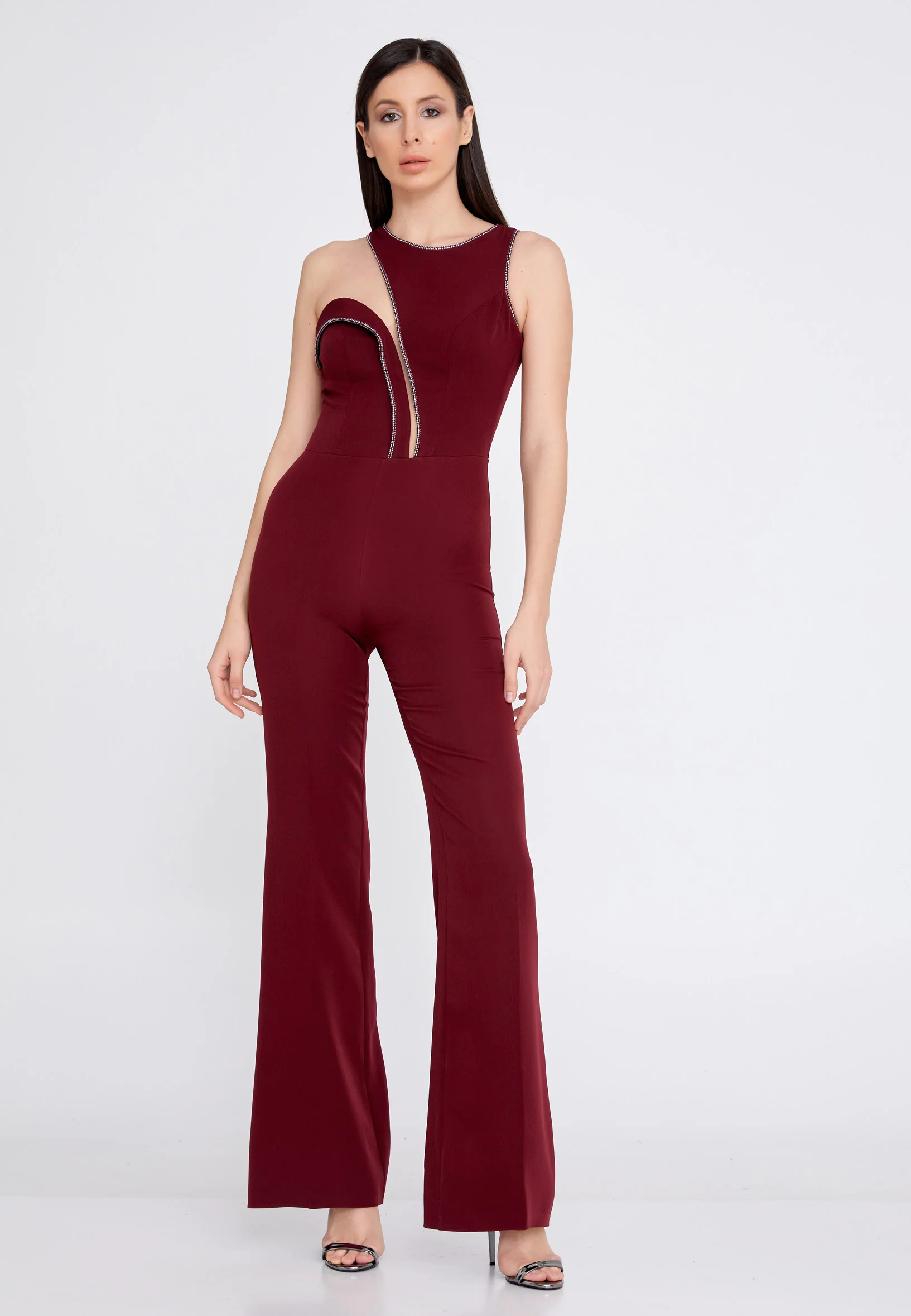 Sleeveless Crepe Regular Fit Regular Evening Jumpsuit stn5090 - Image 5
