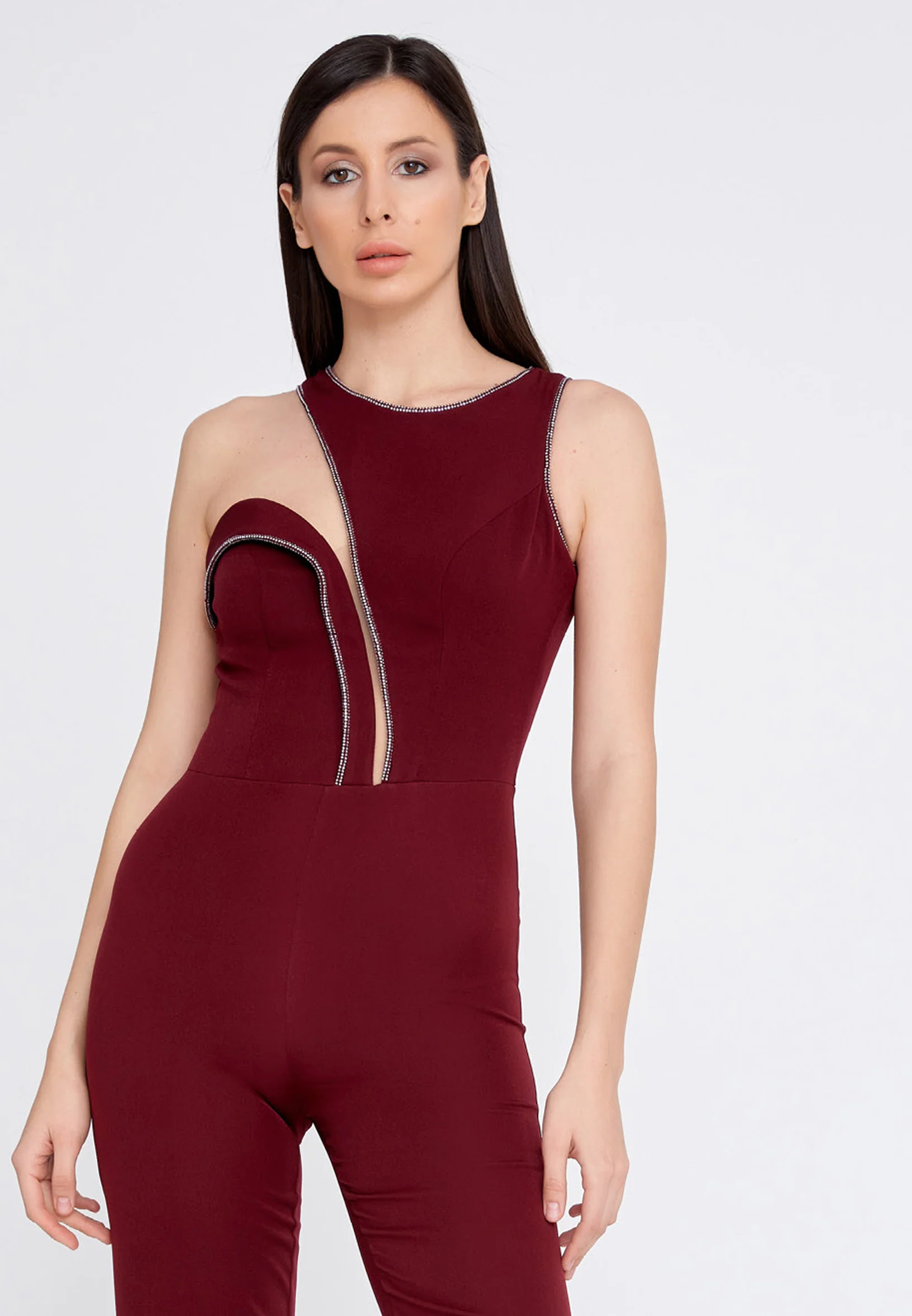 Sleeveless Crepe Regular Fit Regular Evening Jumpsuit stn5090 - Image 8