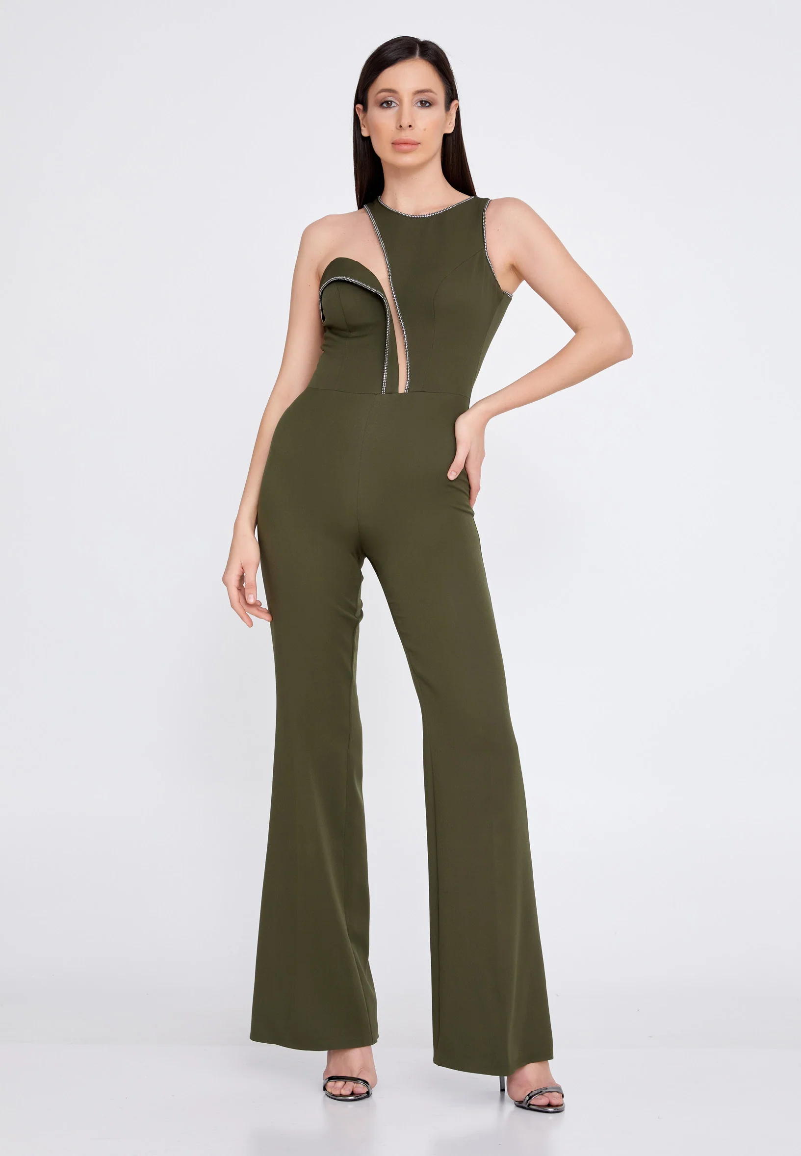 Sleeveless Crepe Regular Fit Regular Evening Jumpsuit stn5090 - Image 9
