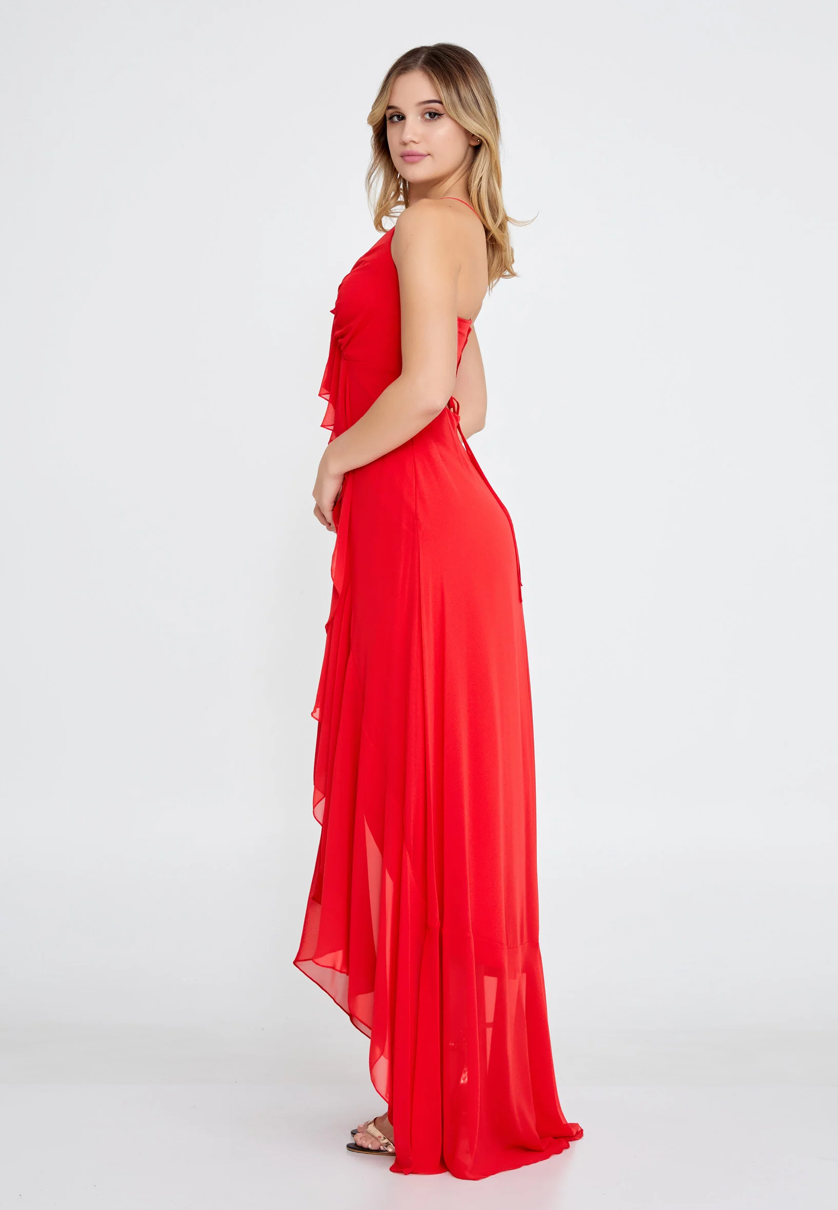 Sleeveless High-Low Chiffon Column Regular Wedding Guest Dress stn4781 - Image 19