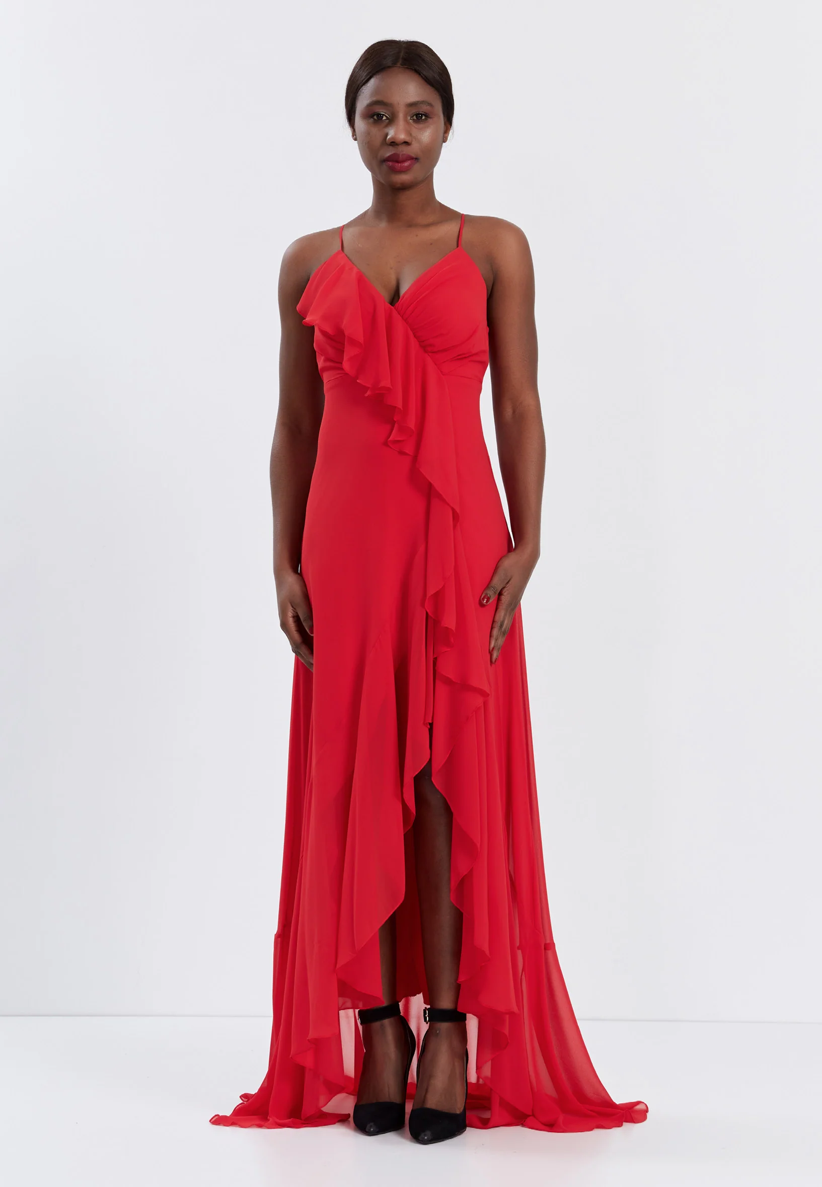 Sleeveless High-Low Chiffon Column Regular Wedding Guest Dress stn4781 - Image 21