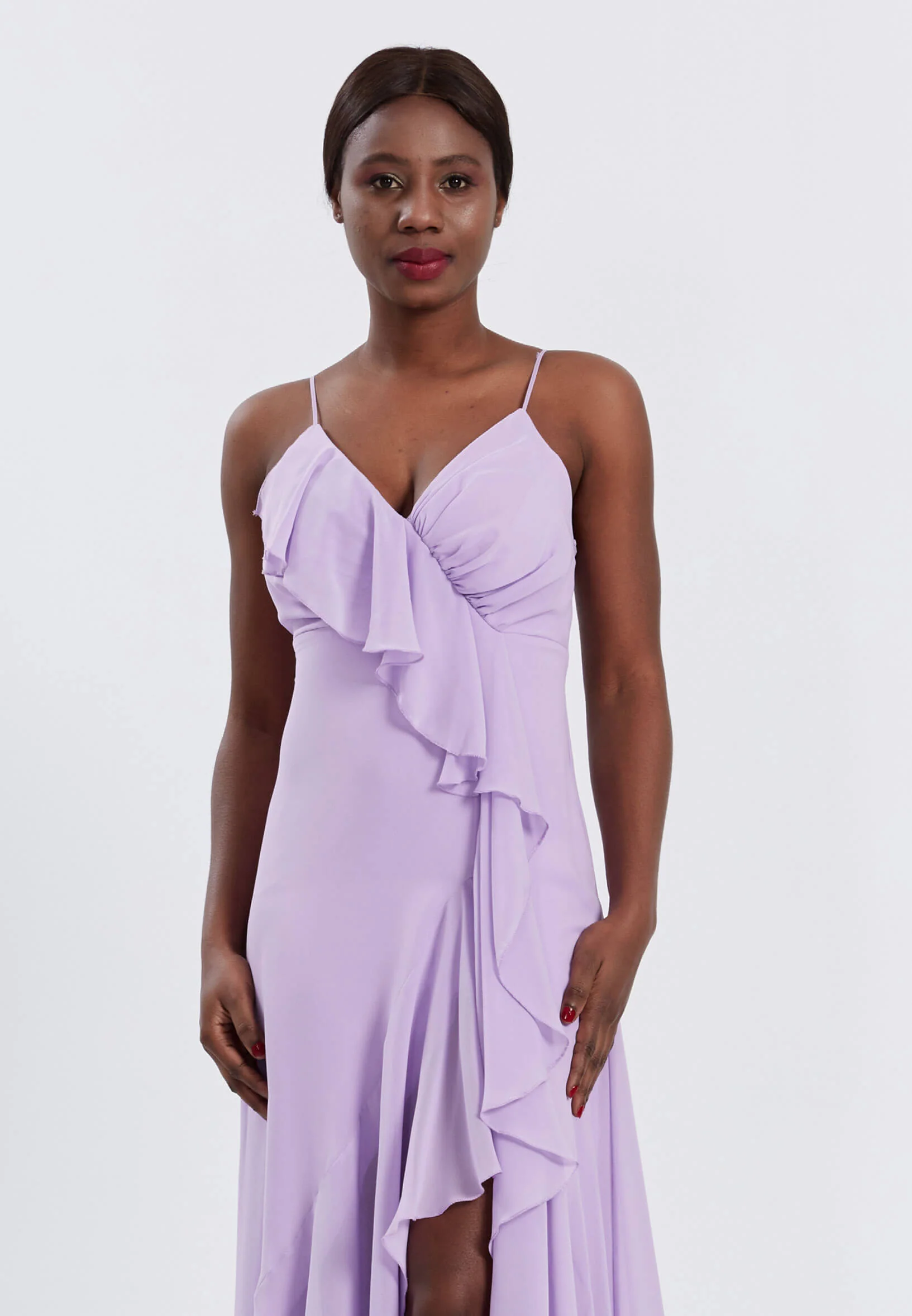 Sleeveless High-Low Chiffon Column Regular Wedding Guest Dress stn4781 - Image 4