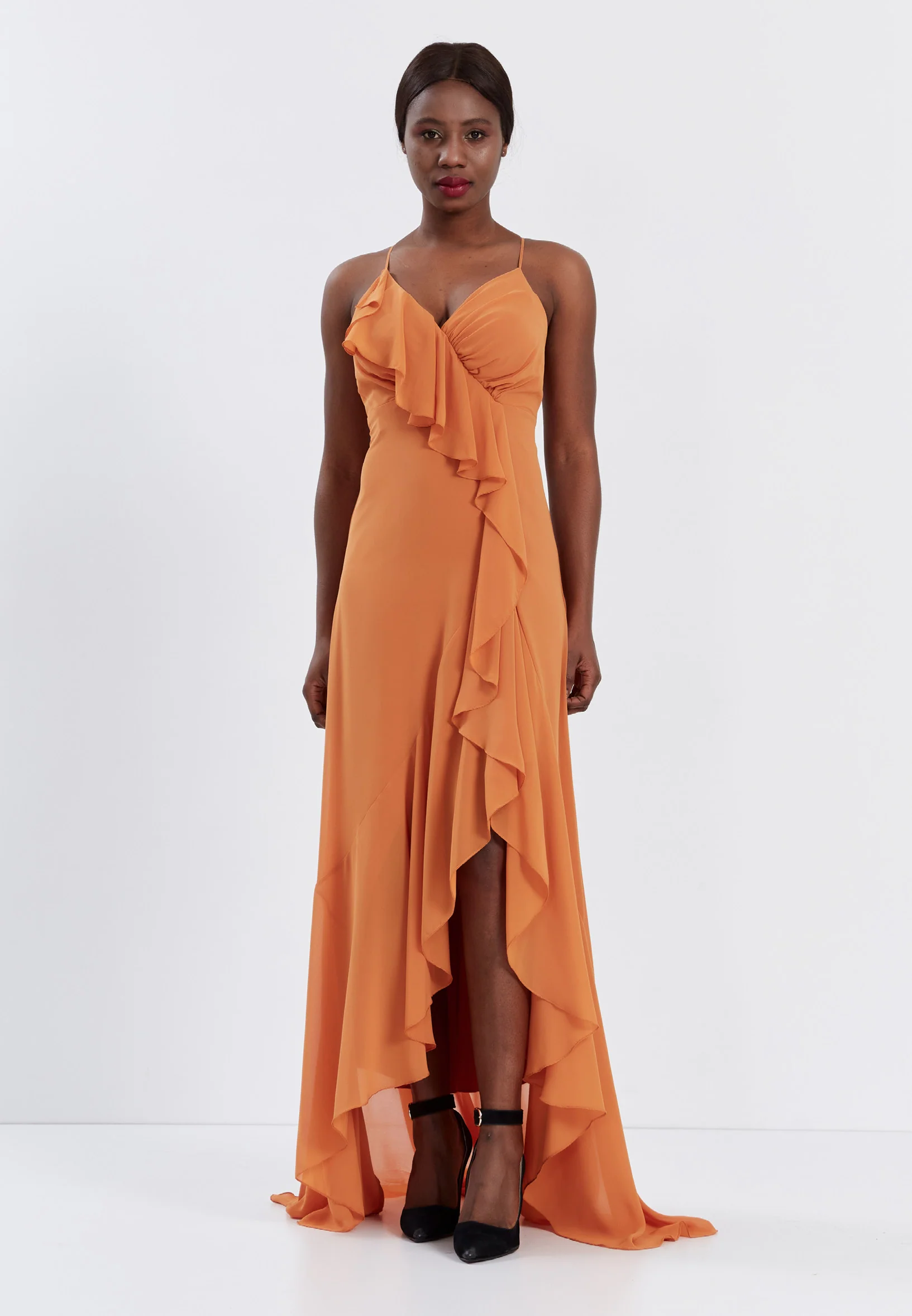 Sleeveless High-Low Chiffon Column Regular Wedding Guest Dress stn4781 - Image 5