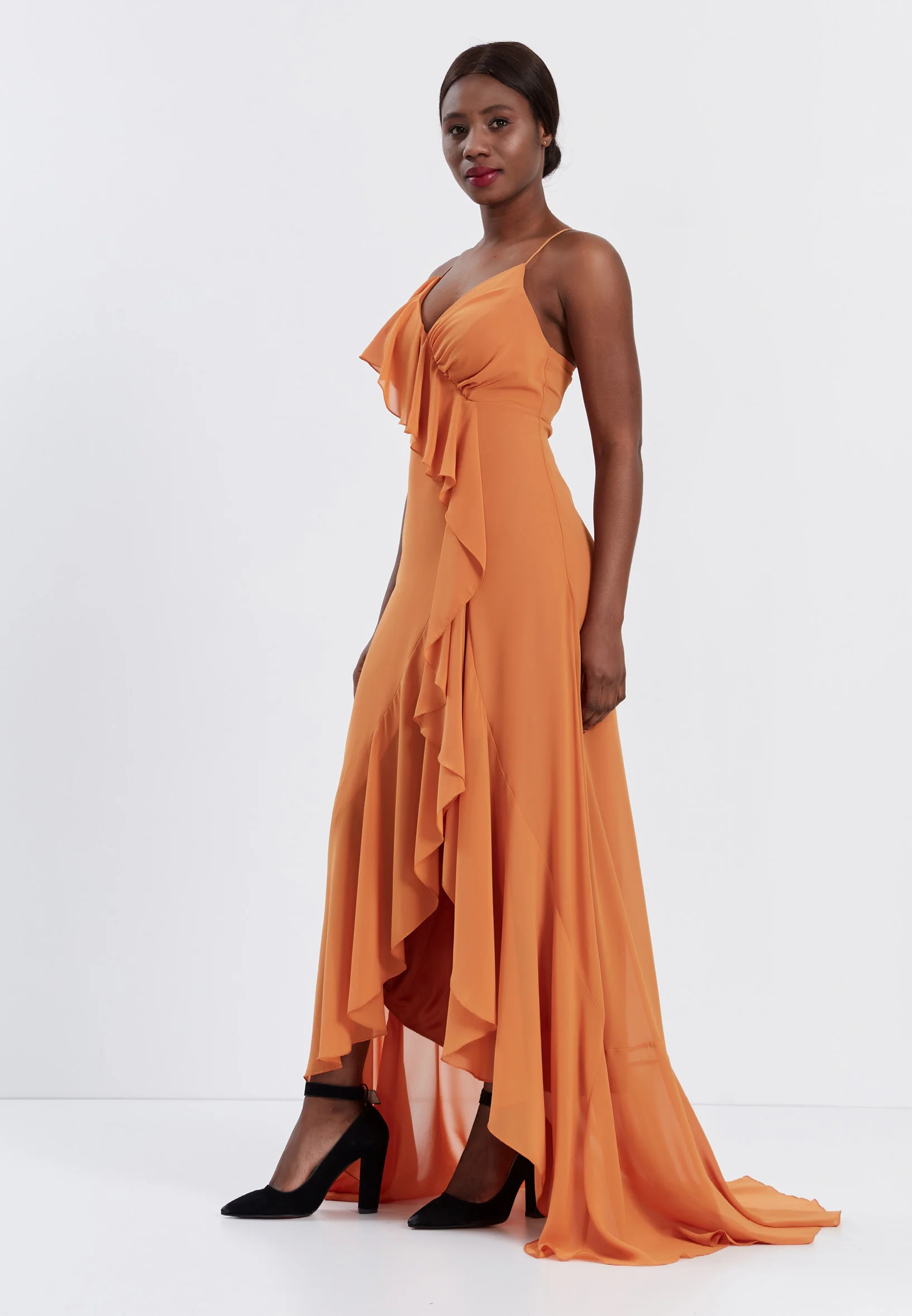 Sleeveless High-Low Chiffon Column Regular Wedding Guest Dress stn4781 - Image 7