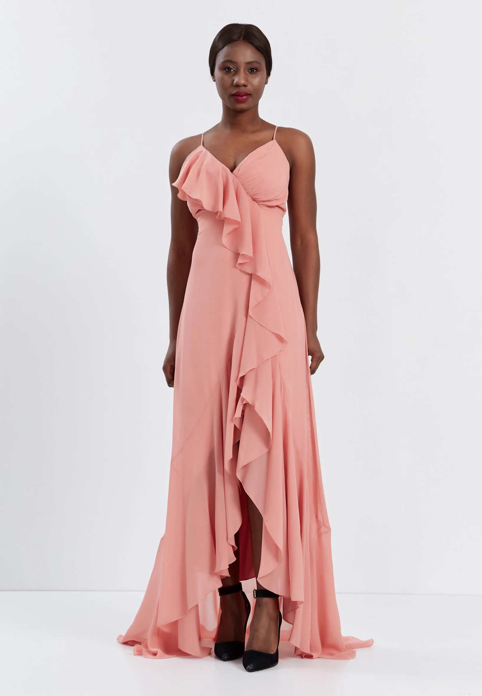 Sleeveless High-Low Chiffon Column Regular Wedding Guest Dress stn4781 - Image 9