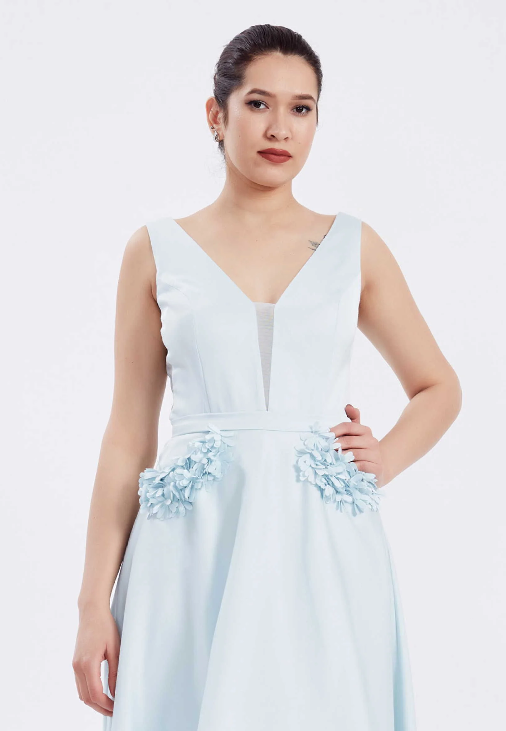 Sleeveless High-Low Crepe A - Line Regular Prom Dress frc4968 - Image 8