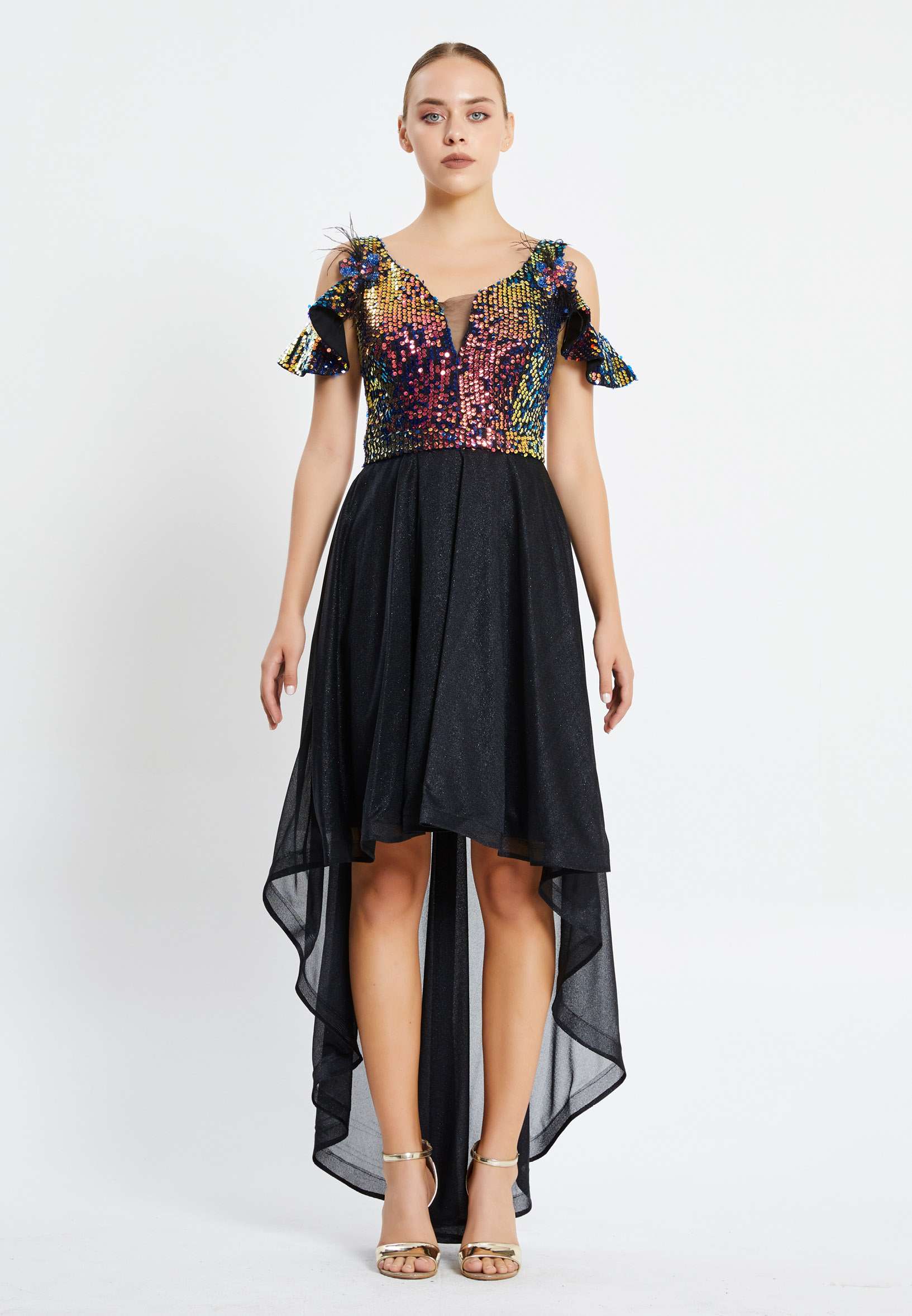 Sleeveless High-Low Sequin A - Line Regular Prom Dress pnl6830