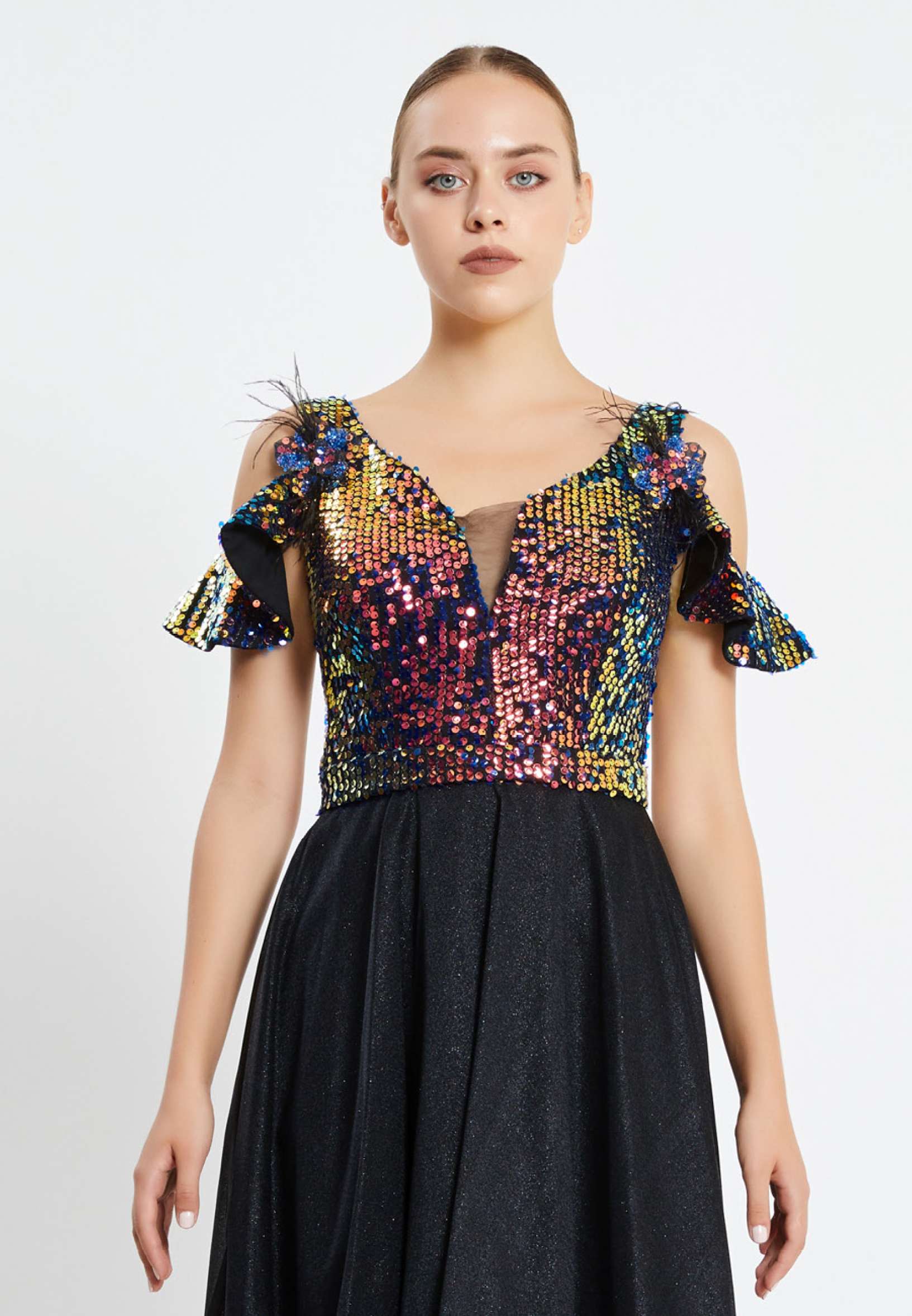Sleeveless High-Low Sequin A - Line Regular Prom Dress pnl6830 - Image 4
