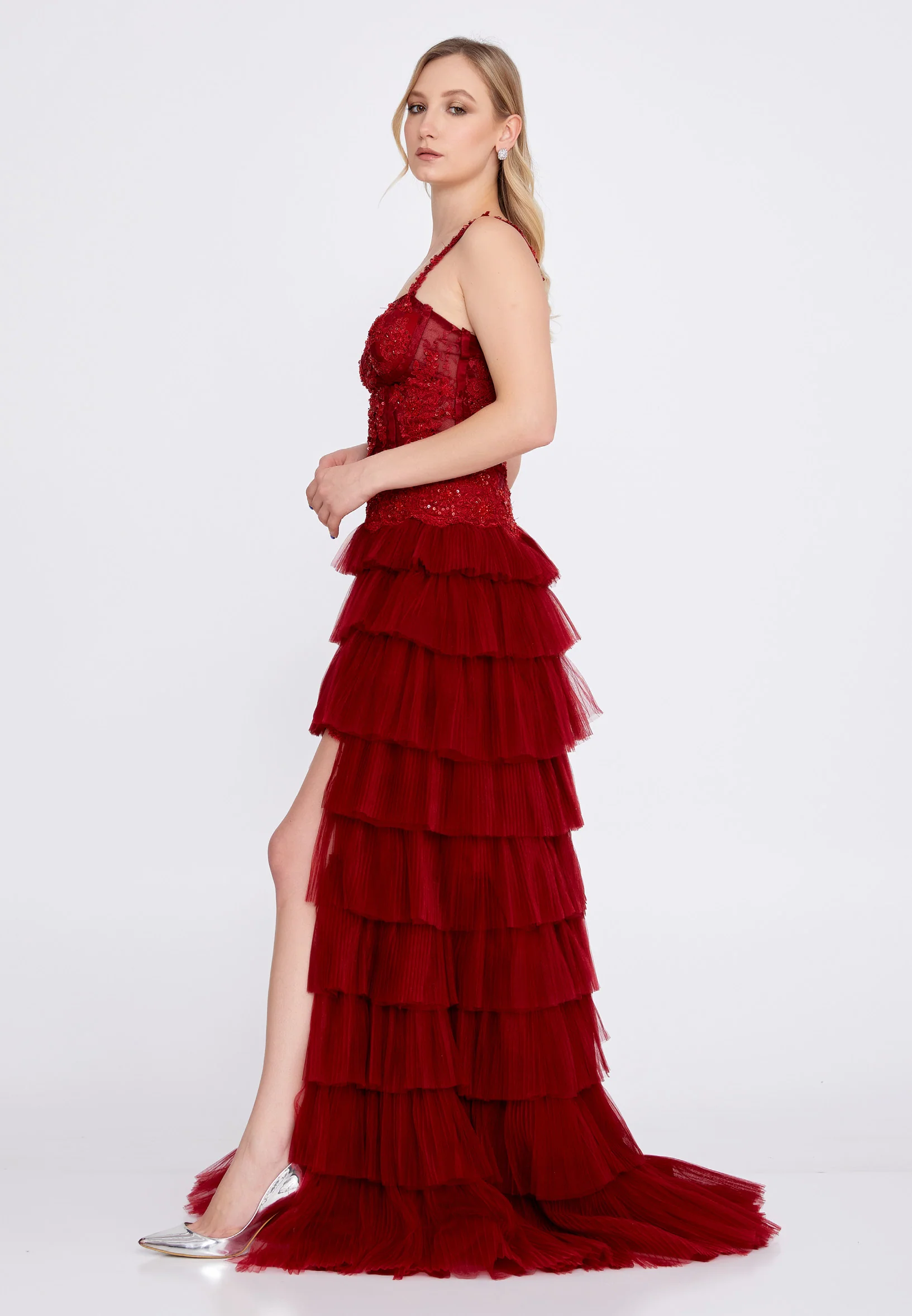 Sleeveless High-Low Tulle A - Line Regular Wedding Guest Dress omn2219 - Image 3