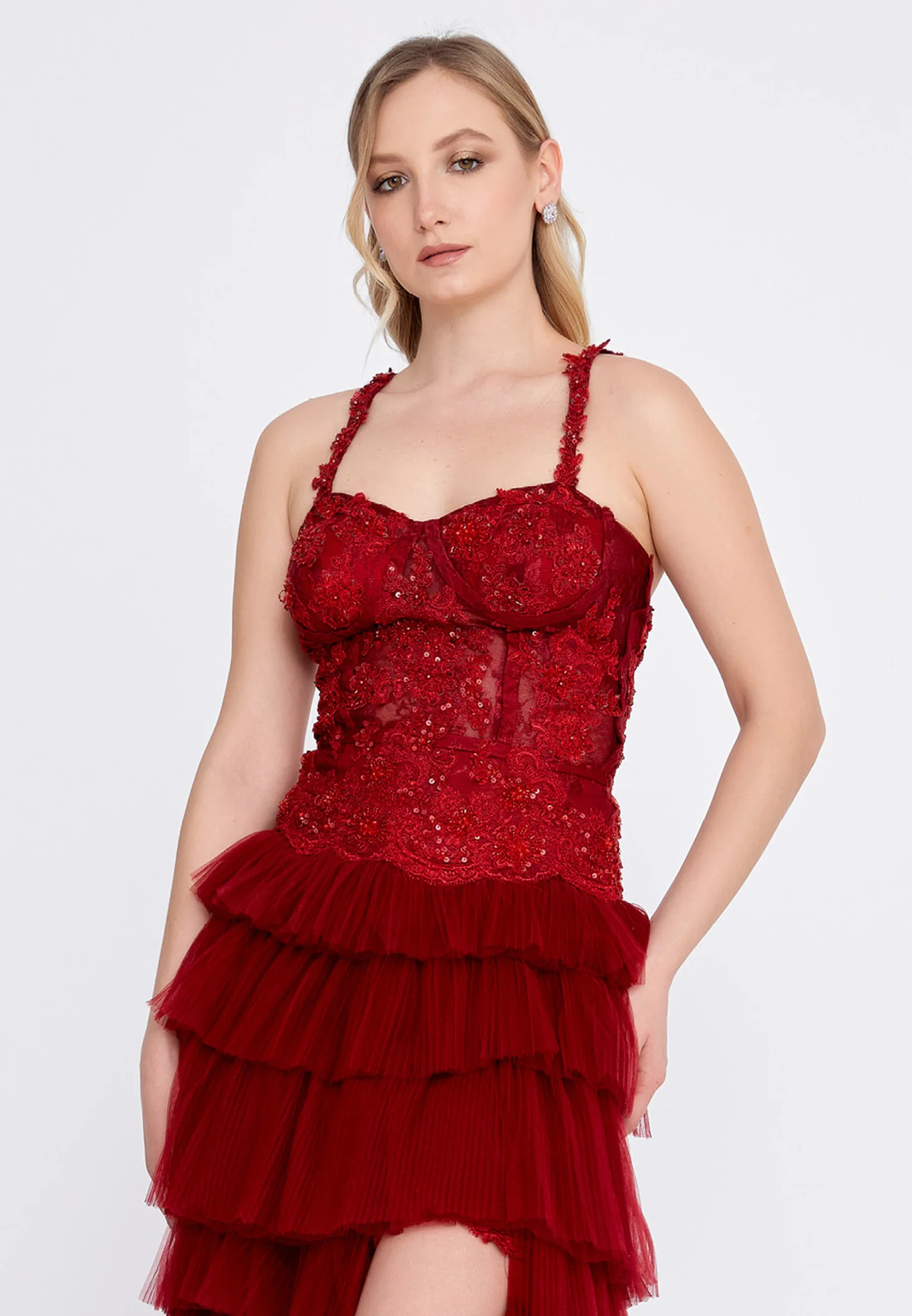 Sleeveless High-Low Tulle A - Line Regular Wedding Guest Dress omn2219 - Image 4