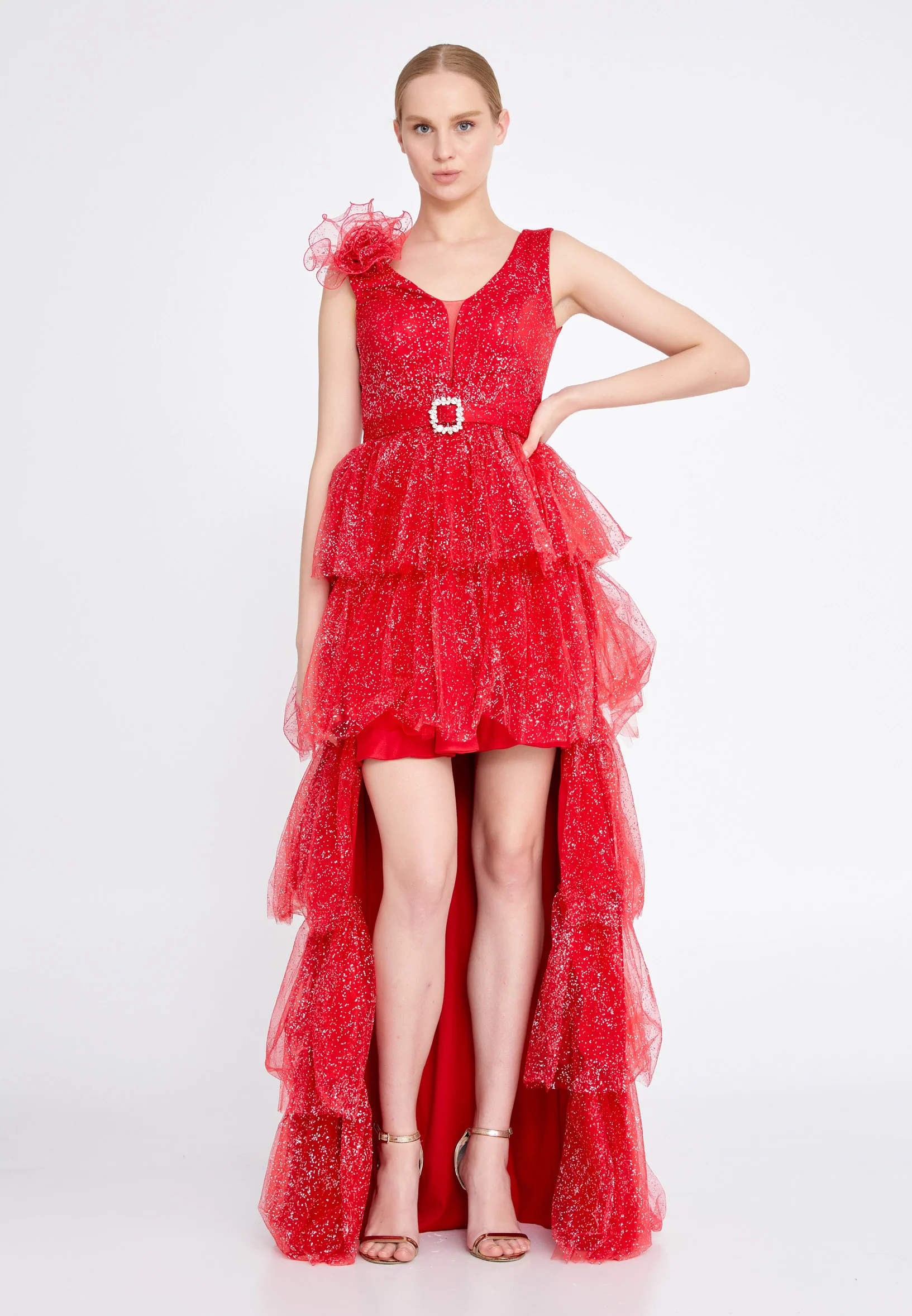 Sleeveless High-Low Tulle Column Regular Prom Dress rsh4162 - Image 13