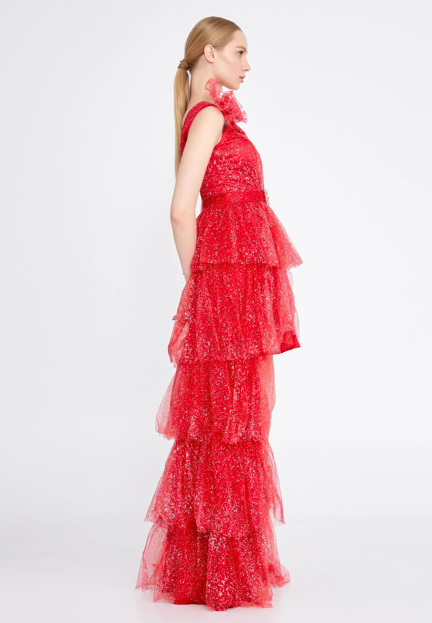 Sleeveless High-Low Tulle Column Regular Prom Dress rsh4162 - Image 15