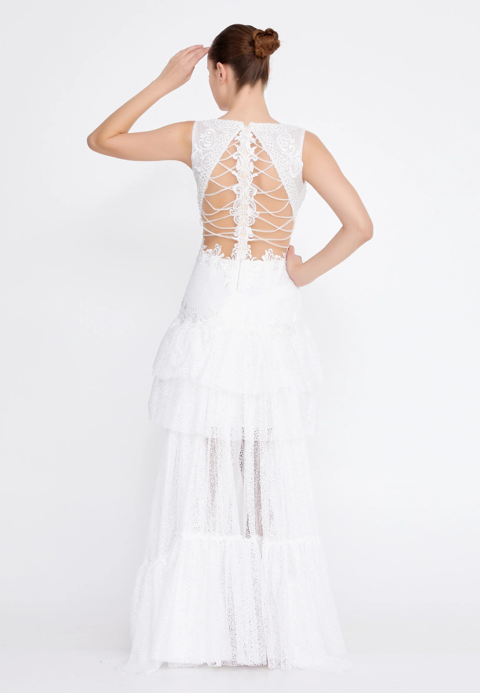 Sleeveless High-Low Tulle Column Regular Wedding Guest Dress omn755 - Image 14