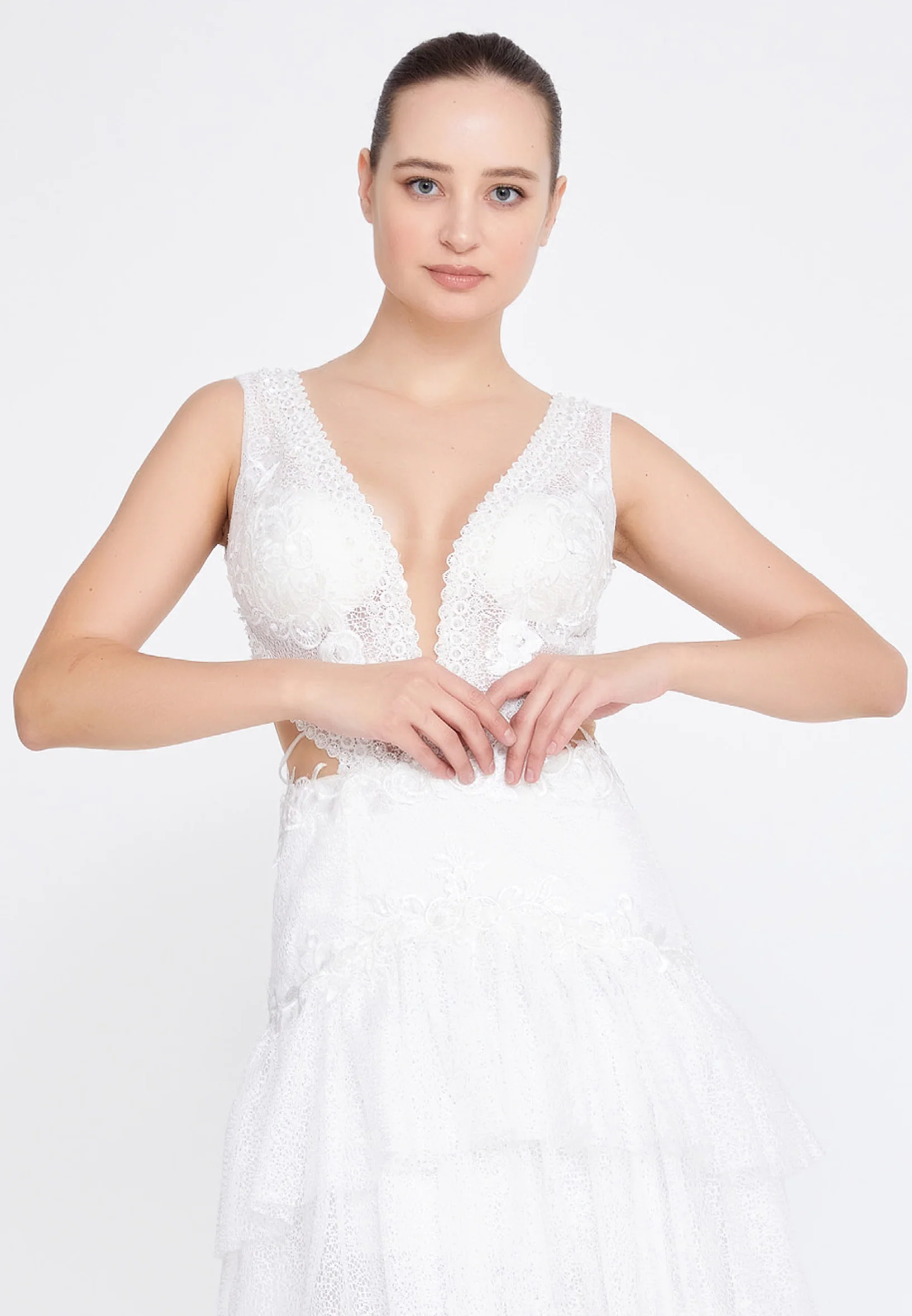 Sleeveless High-Low Tulle Column Regular Wedding Guest Dress omn755 - Image 16
