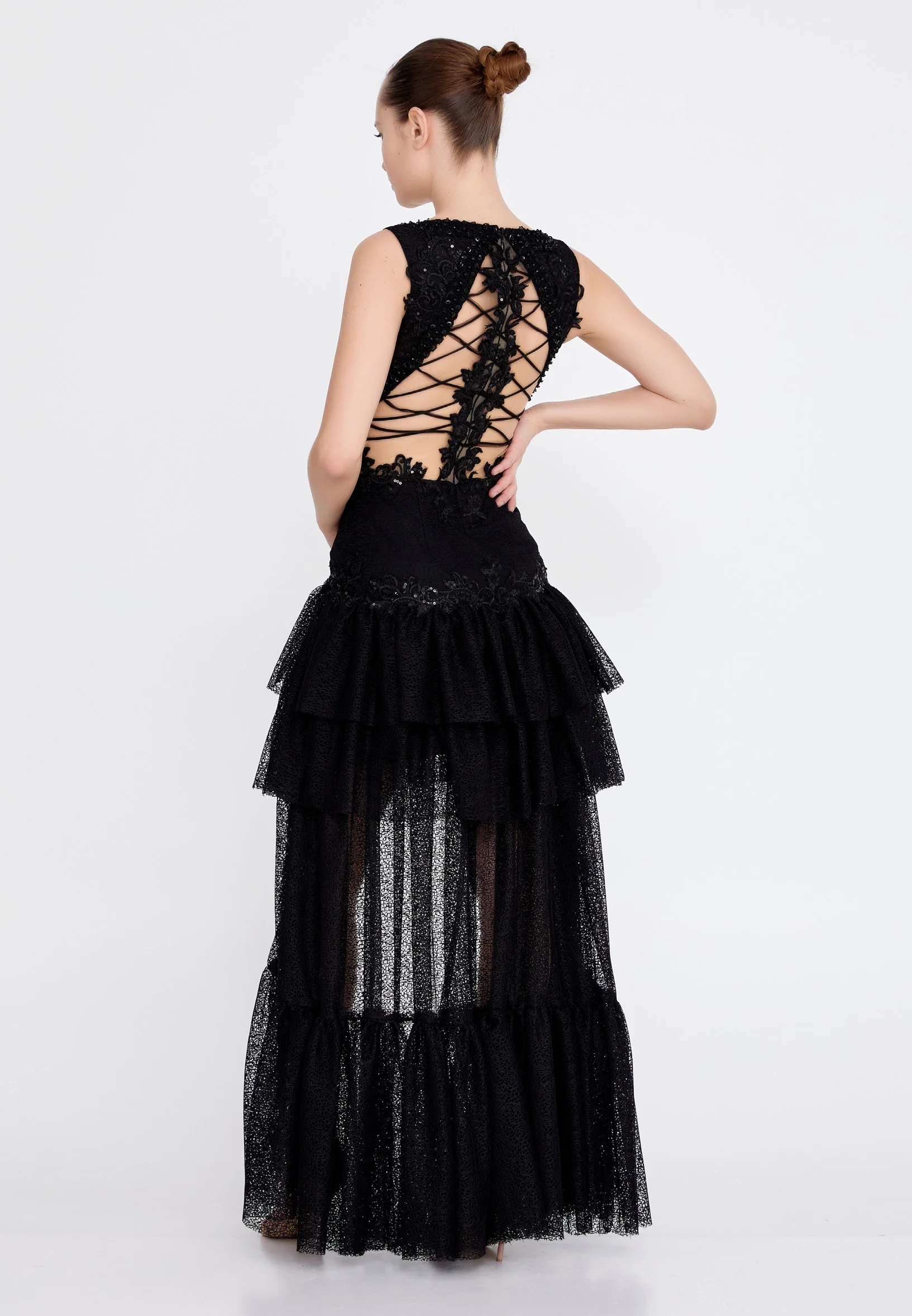 Sleeveless High-Low Tulle Column Regular Wedding Guest Dress omn755 - Image 6