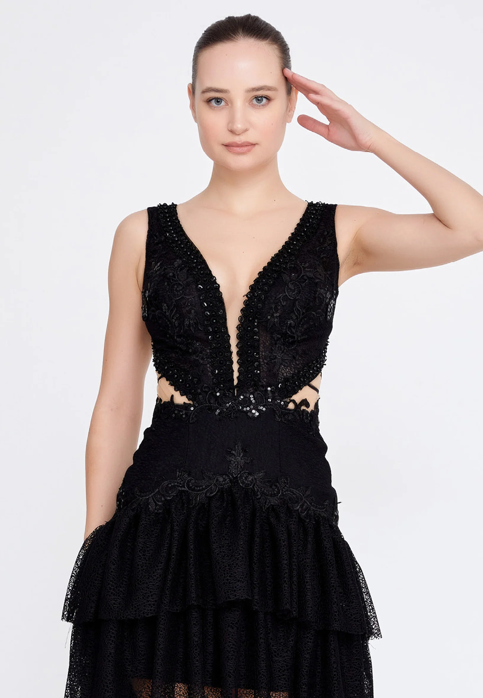 Sleeveless High-Low Tulle Column Regular Wedding Guest Dress omn755 - Image 8