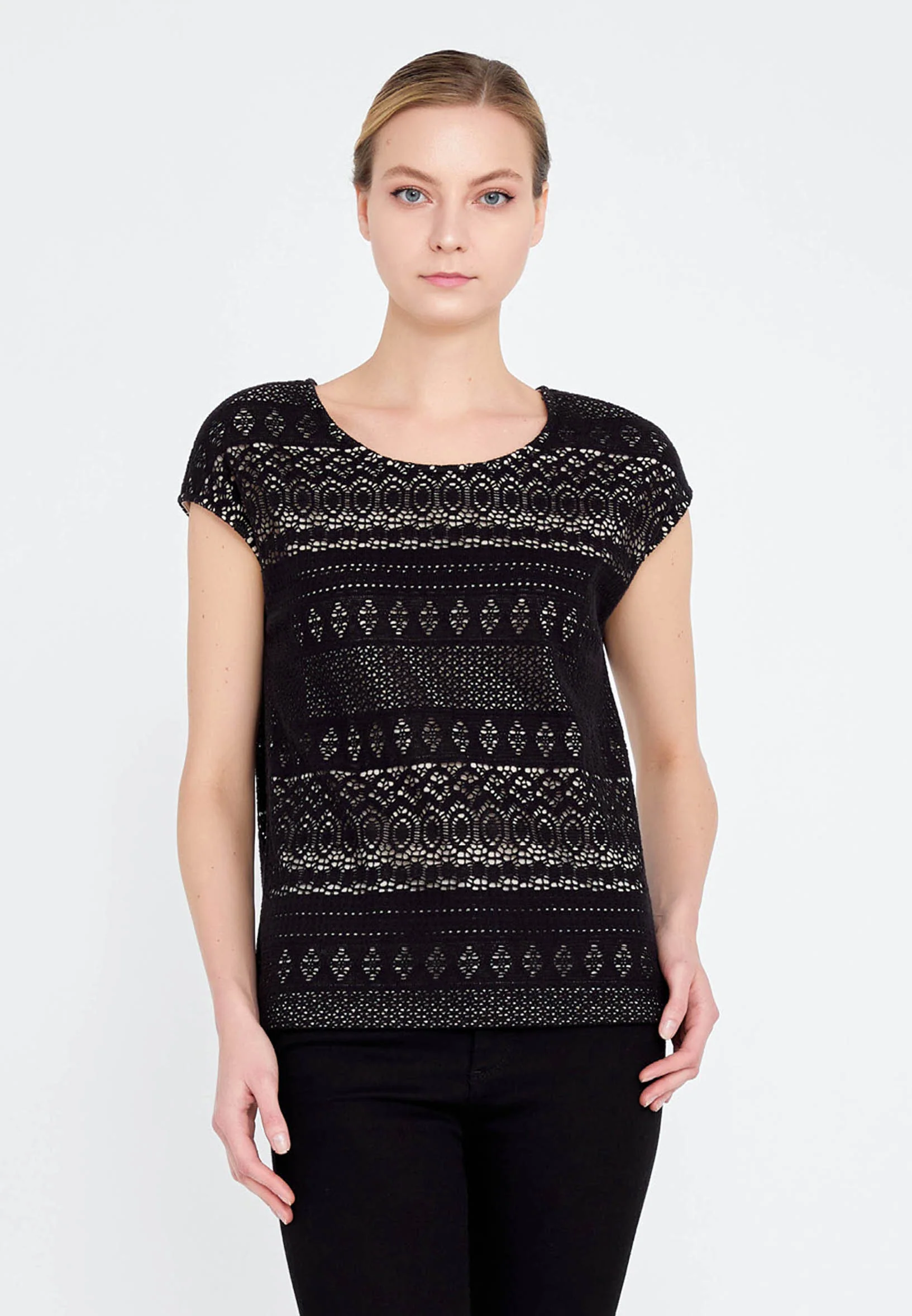 Sleeveless Lace Solid Color Regular Sweater faiu36083