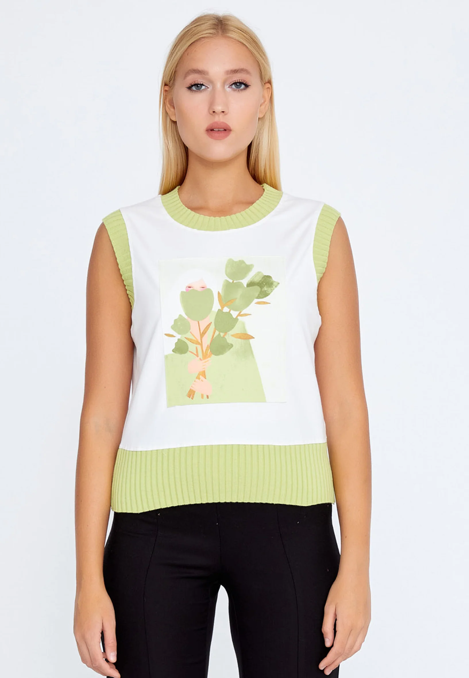 Sleeveless Lycra Floral Regular Sweater ber22k4115 - Image 12