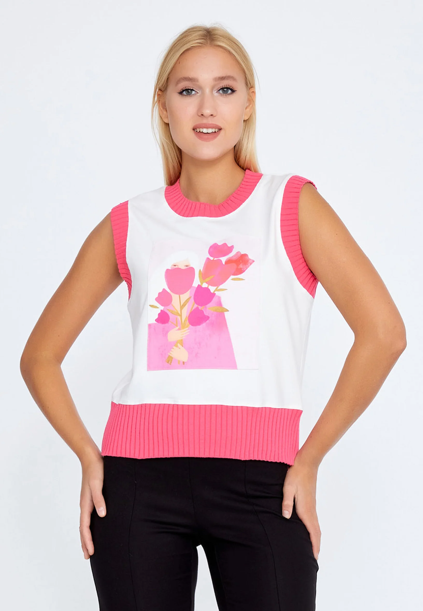 Sleeveless Lycra Floral Regular Sweater ber22k4115 - Image 8