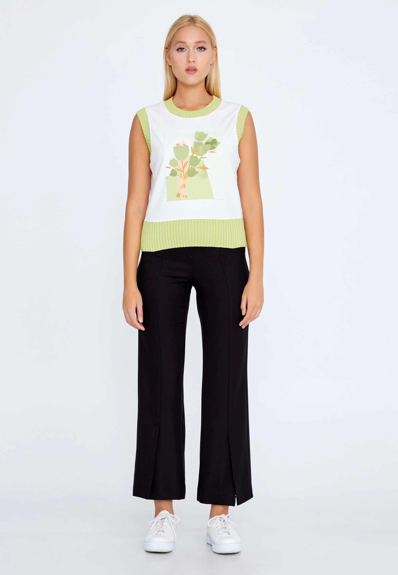 Sleeveless Lycra Floral Regular Sweater ber22k4115 - Image 9