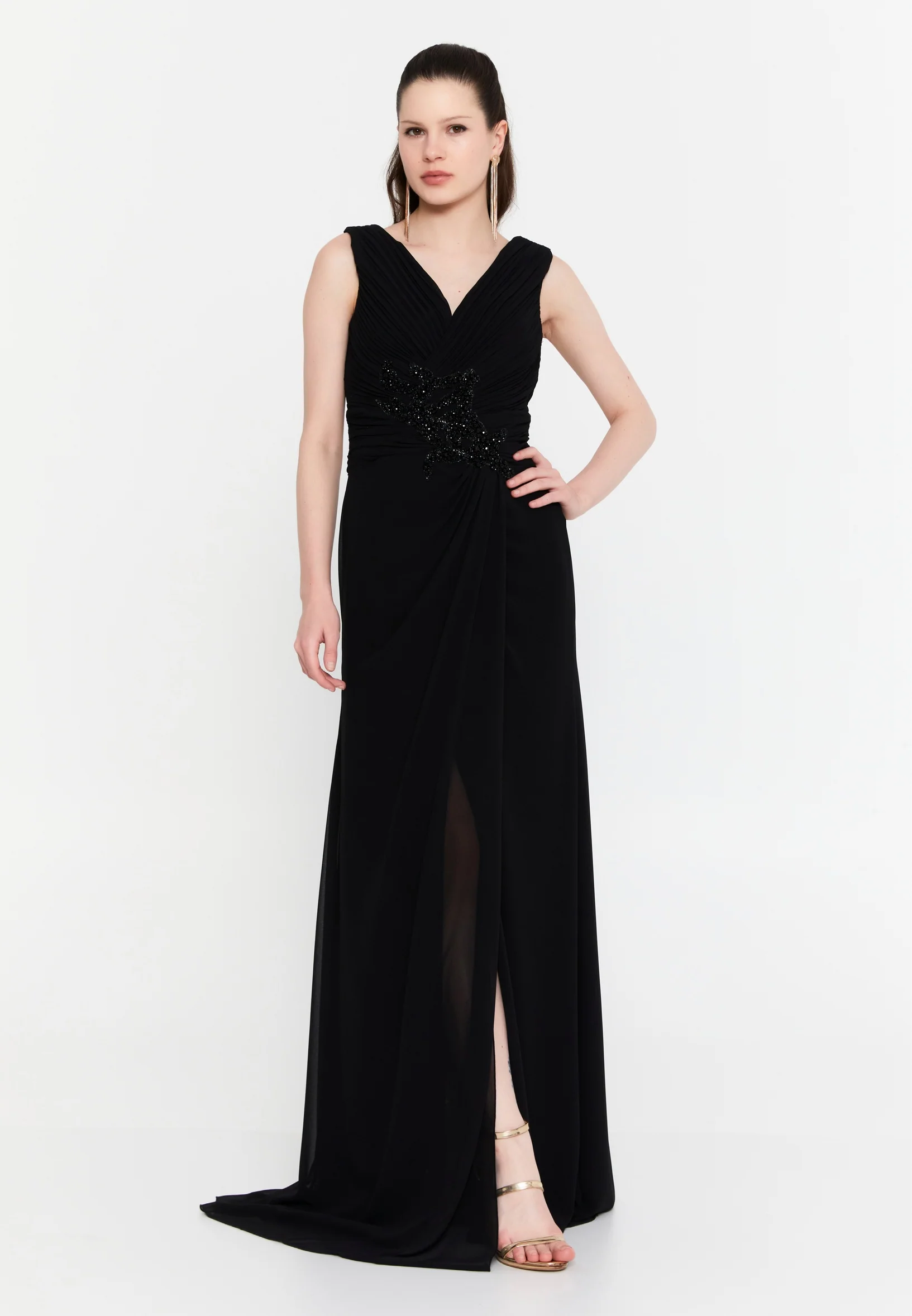 Sleeveless Maxi Chiffon Column Plus Size Evening Dress aln01912
