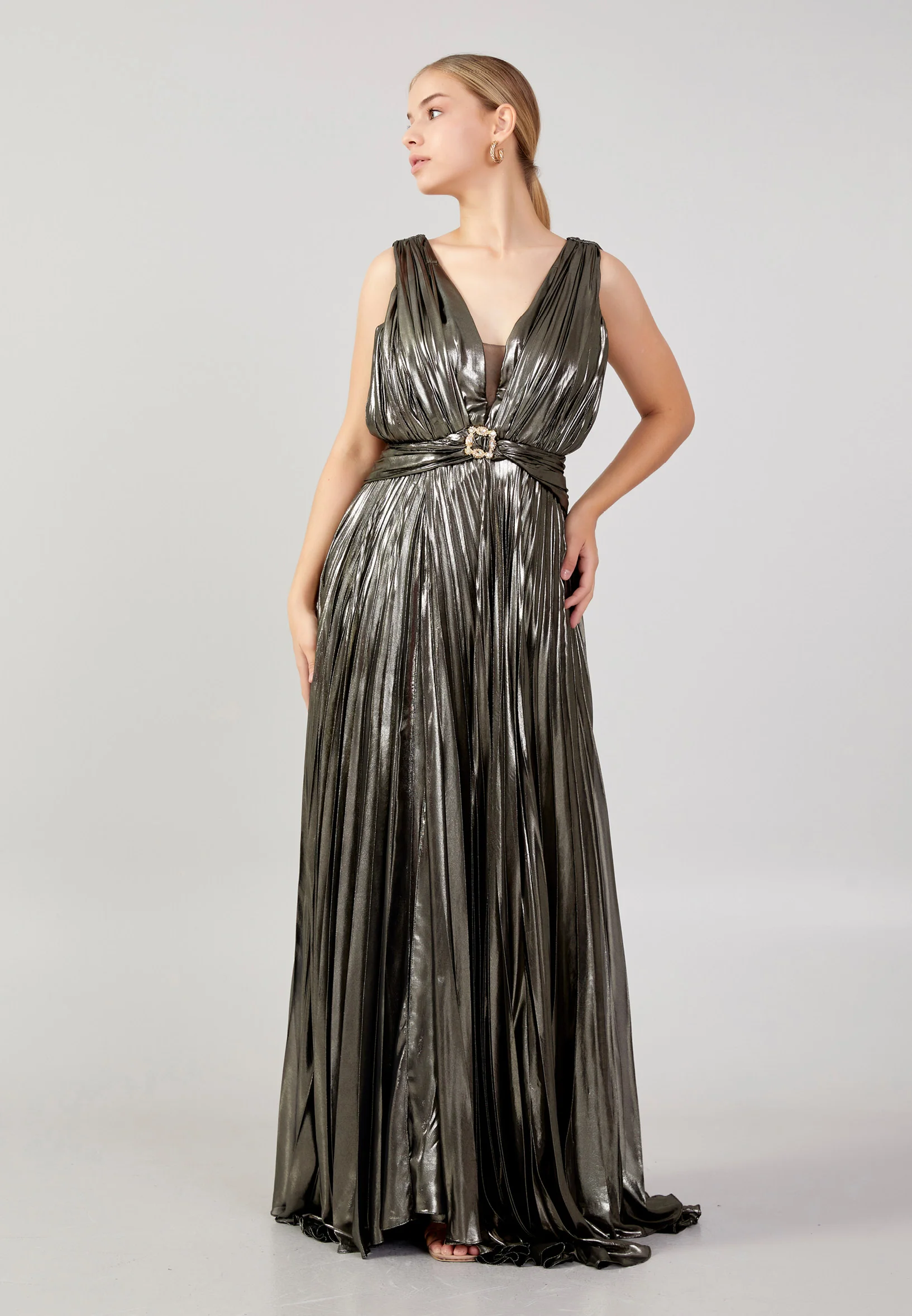 Sleeveless Maxi Chiffon Column Plus Size Evening Dress mtn22101-1