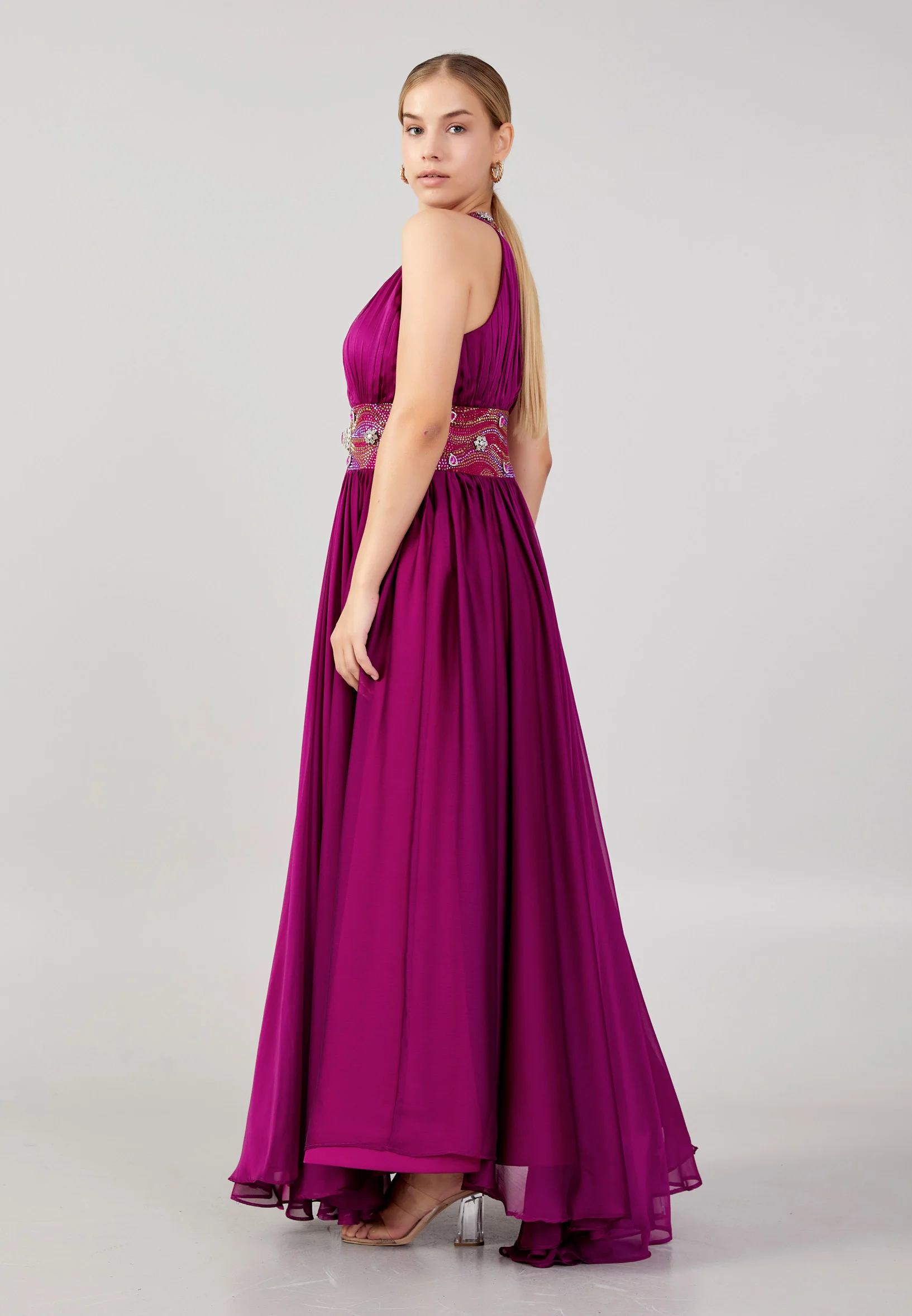 Sleeveless Maxi Chiffon Column Plus Size Evening Dress mtn88120-b - Image 11