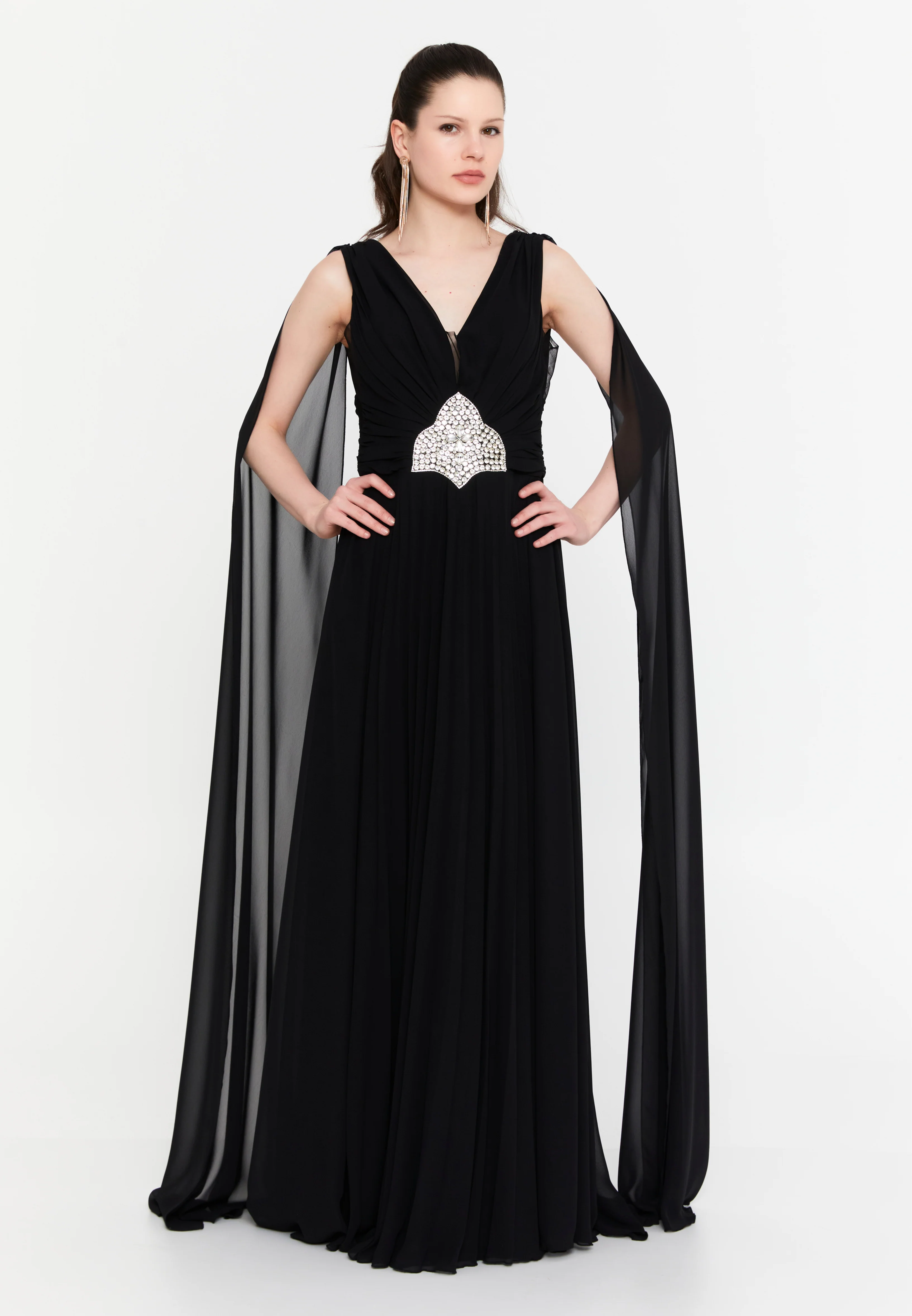 Sleeveless Maxi Chiffon Column Plus Size Wedding Guest Dress aln01911