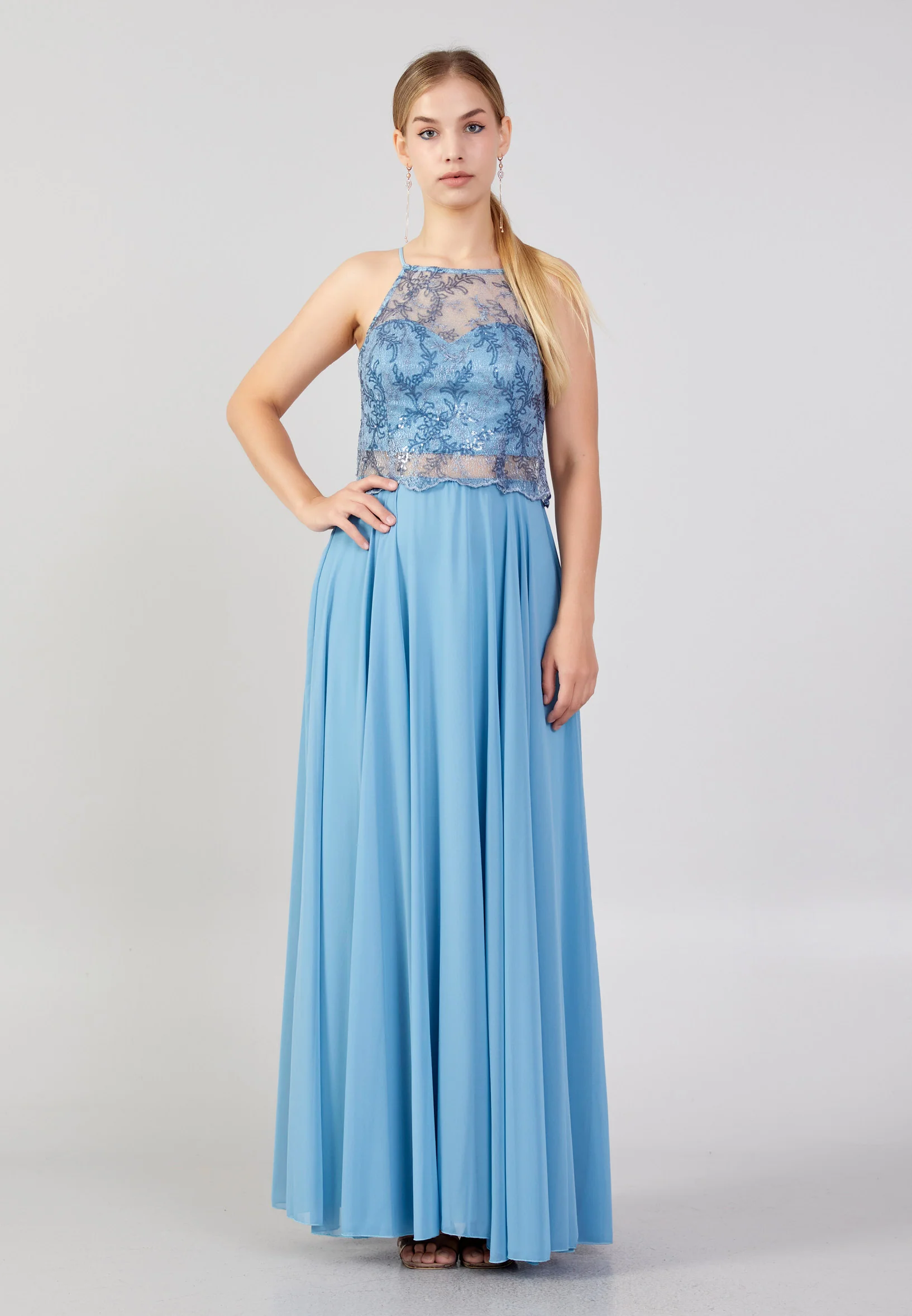 Sleeveless Maxi Chiffon Column Plus Size Wedding Guest Dress drd3090-1
