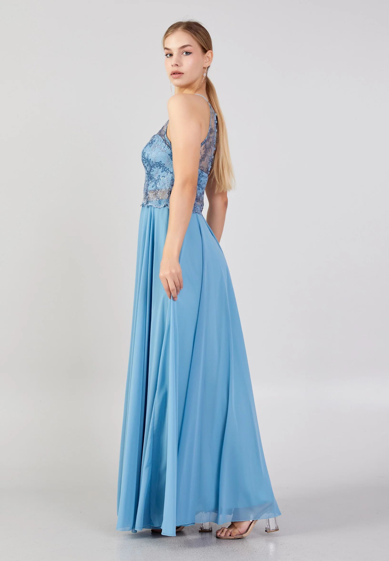 Sleeveless Maxi Chiffon Column Plus Size Wedding Guest Dress drd3090-1 - Image 3