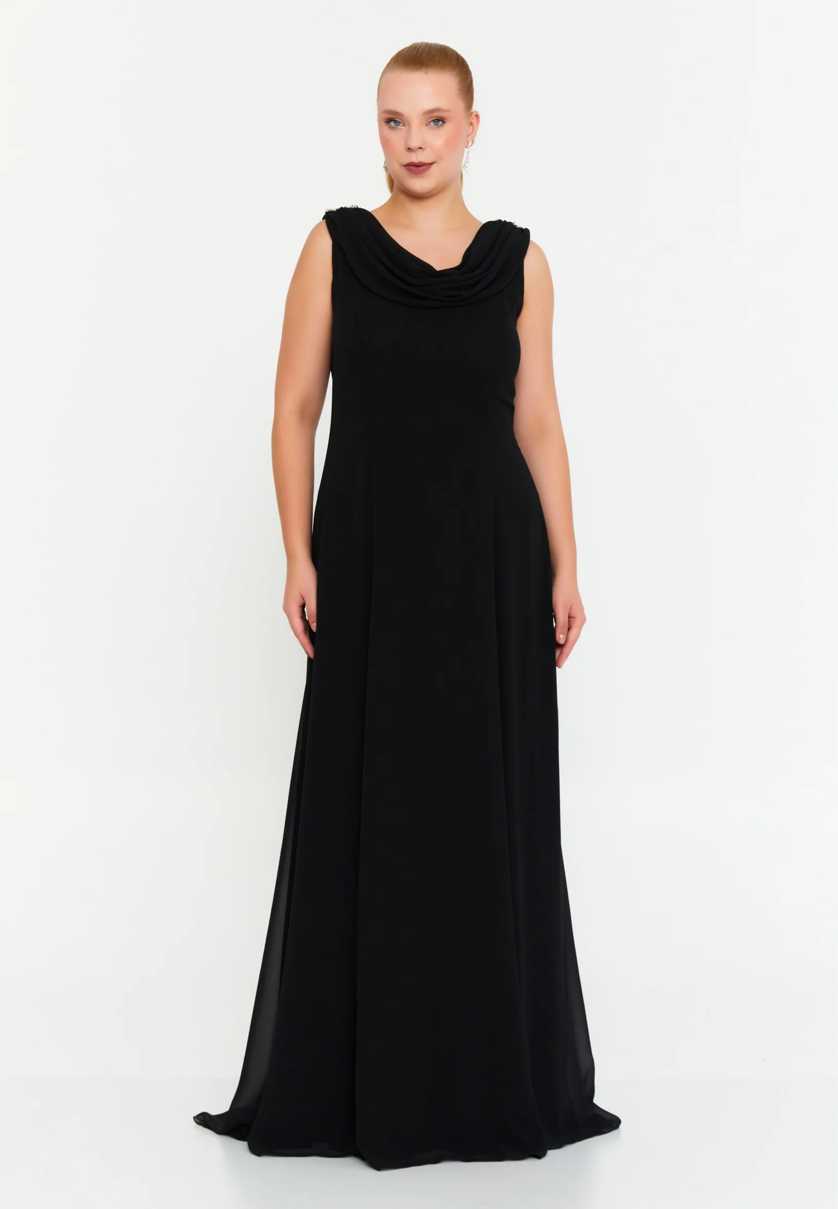 Sleeveless Maxi Chiffon Column Plus Size Wedding Guest Dress msp77251