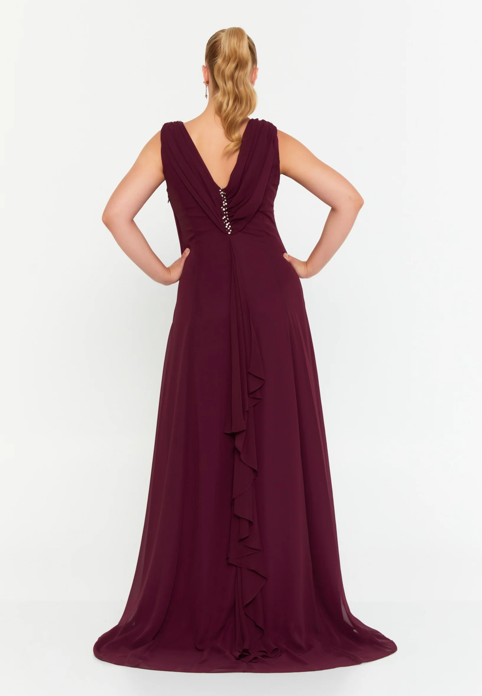 Sleeveless Maxi Chiffon Column Plus Size Wedding Guest Dress msp77251 - Image 10