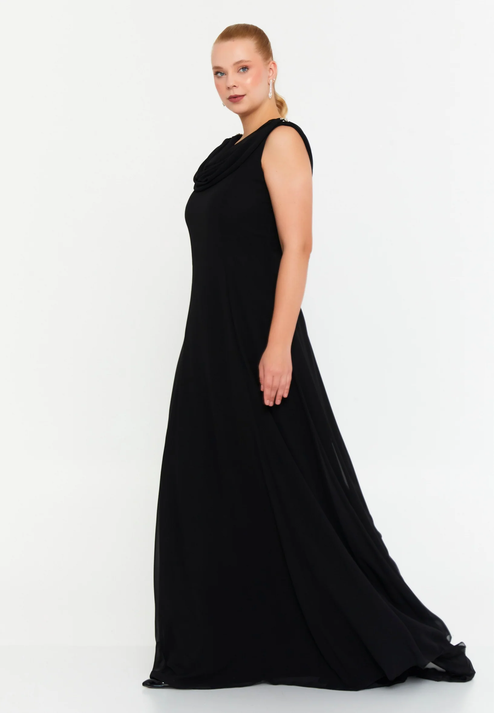 Sleeveless Maxi Chiffon Column Plus Size Wedding Guest Dress msp77251 - Image 3