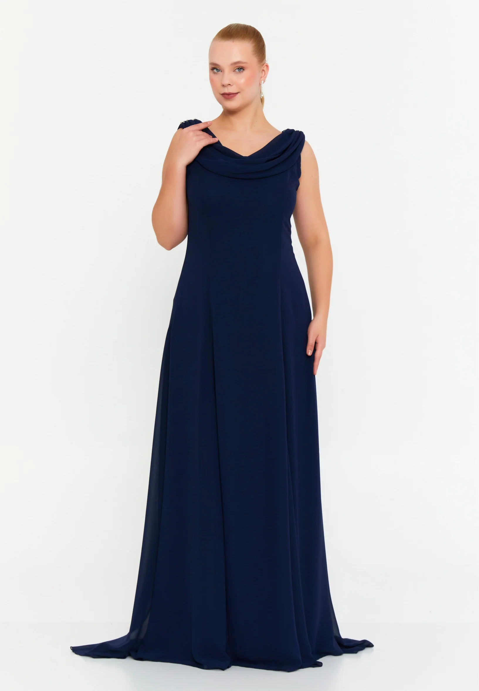 Sleeveless Maxi Chiffon Column Plus Size Wedding Guest Dress msp77251 - Image 5
