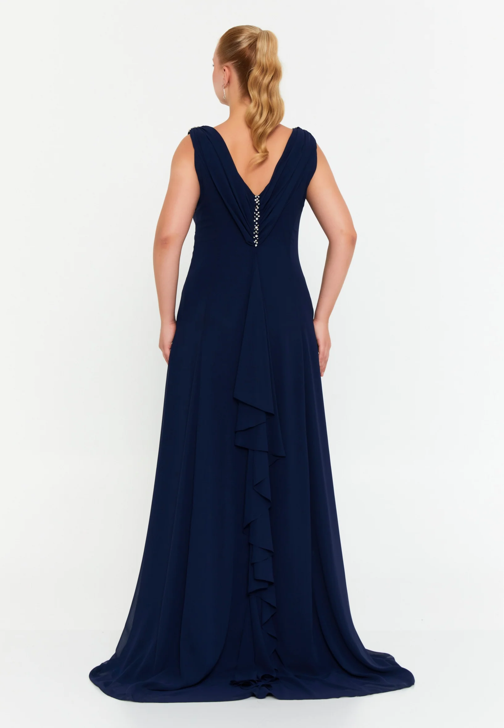 Sleeveless Maxi Chiffon Column Plus Size Wedding Guest Dress msp77251 - Image 6