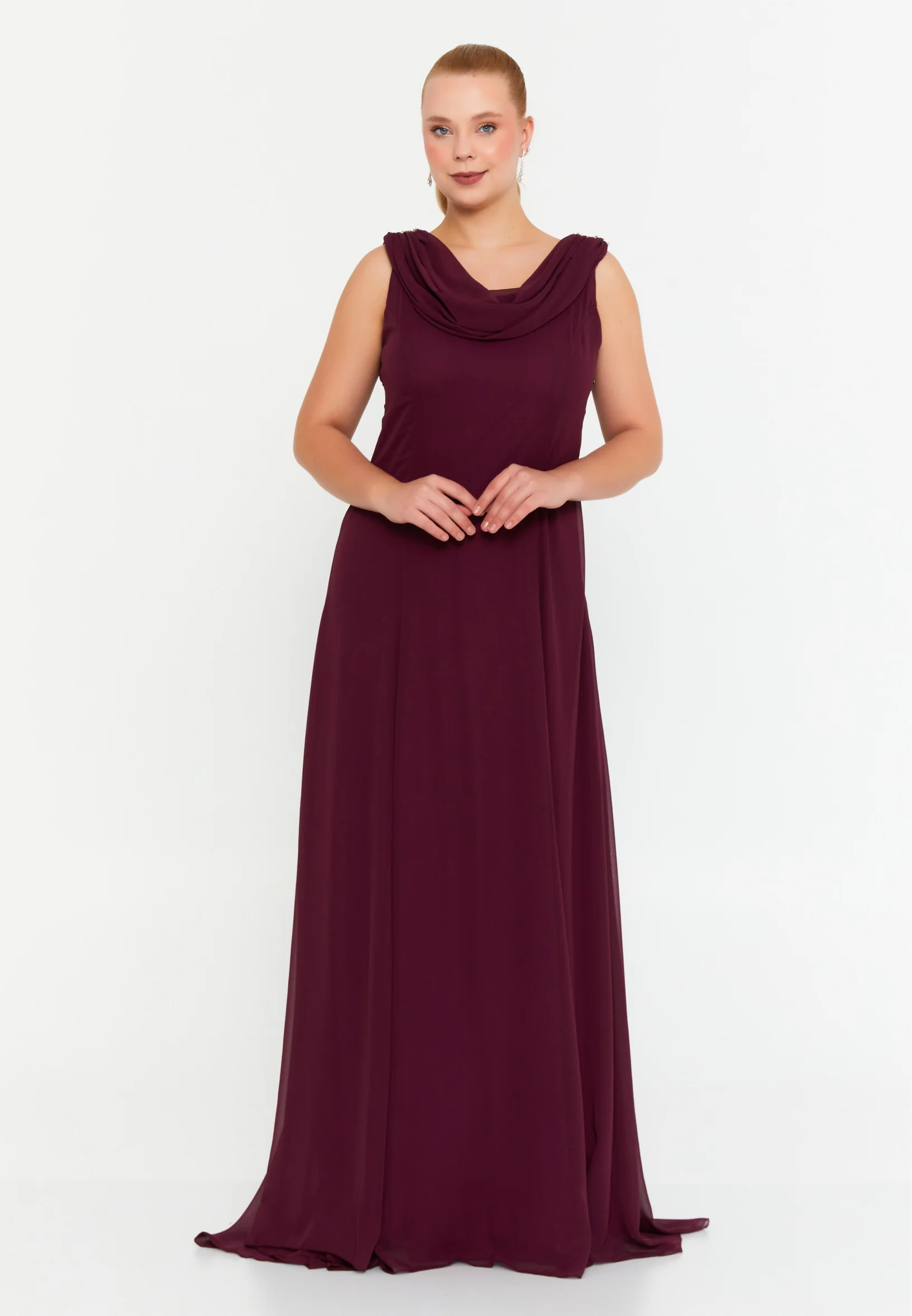 Sleeveless Maxi Chiffon Column Plus Size Wedding Guest Dress msp77251 - Image 9