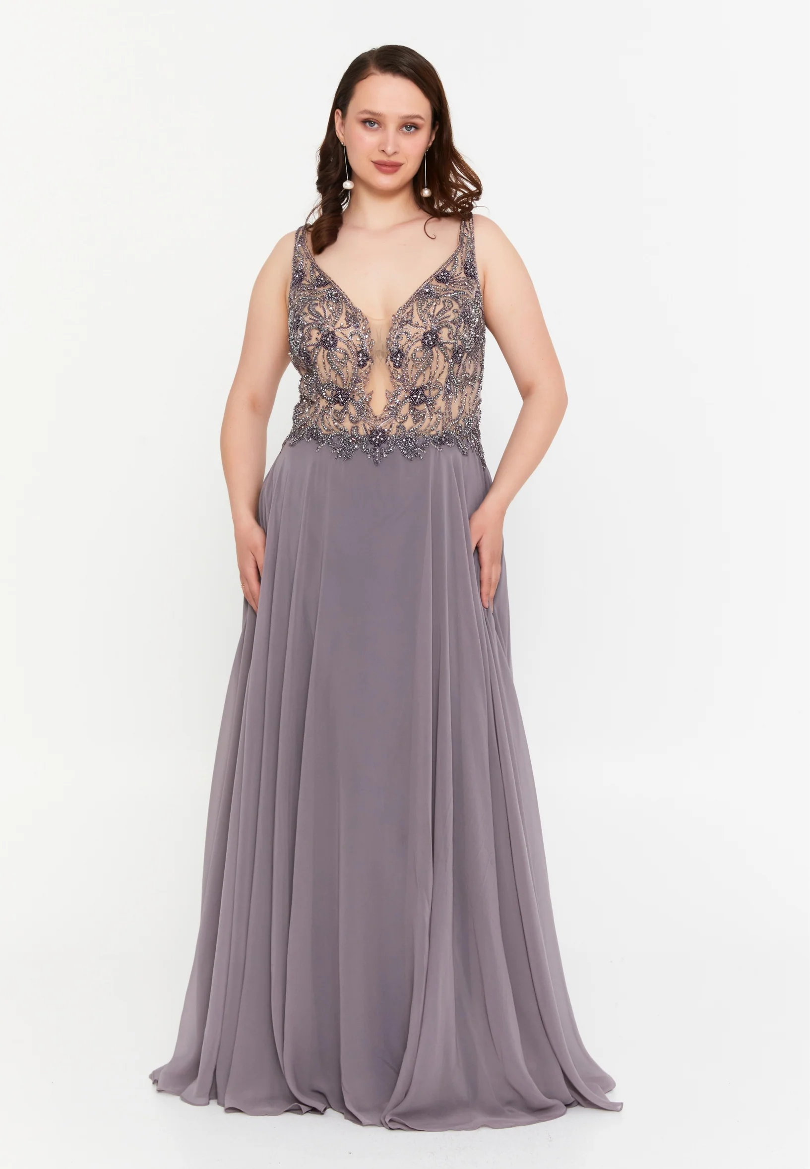 Sleeveless Maxi Chiffon Column Plus Size Wedding Guest Dress mtc201913