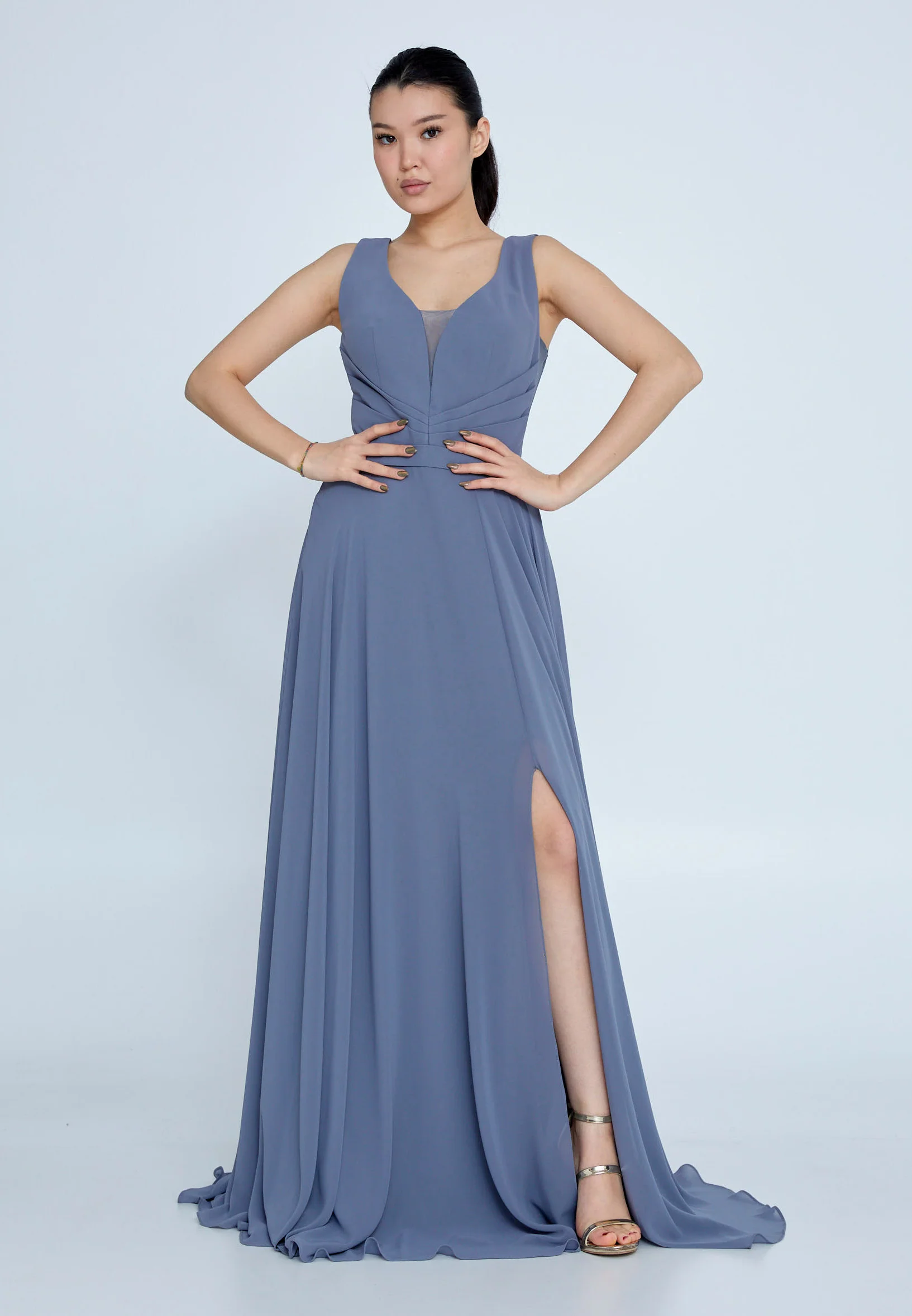 Sleeveless Maxi Chiffon Column Regular Evening Dress rmn2922 - Image 5