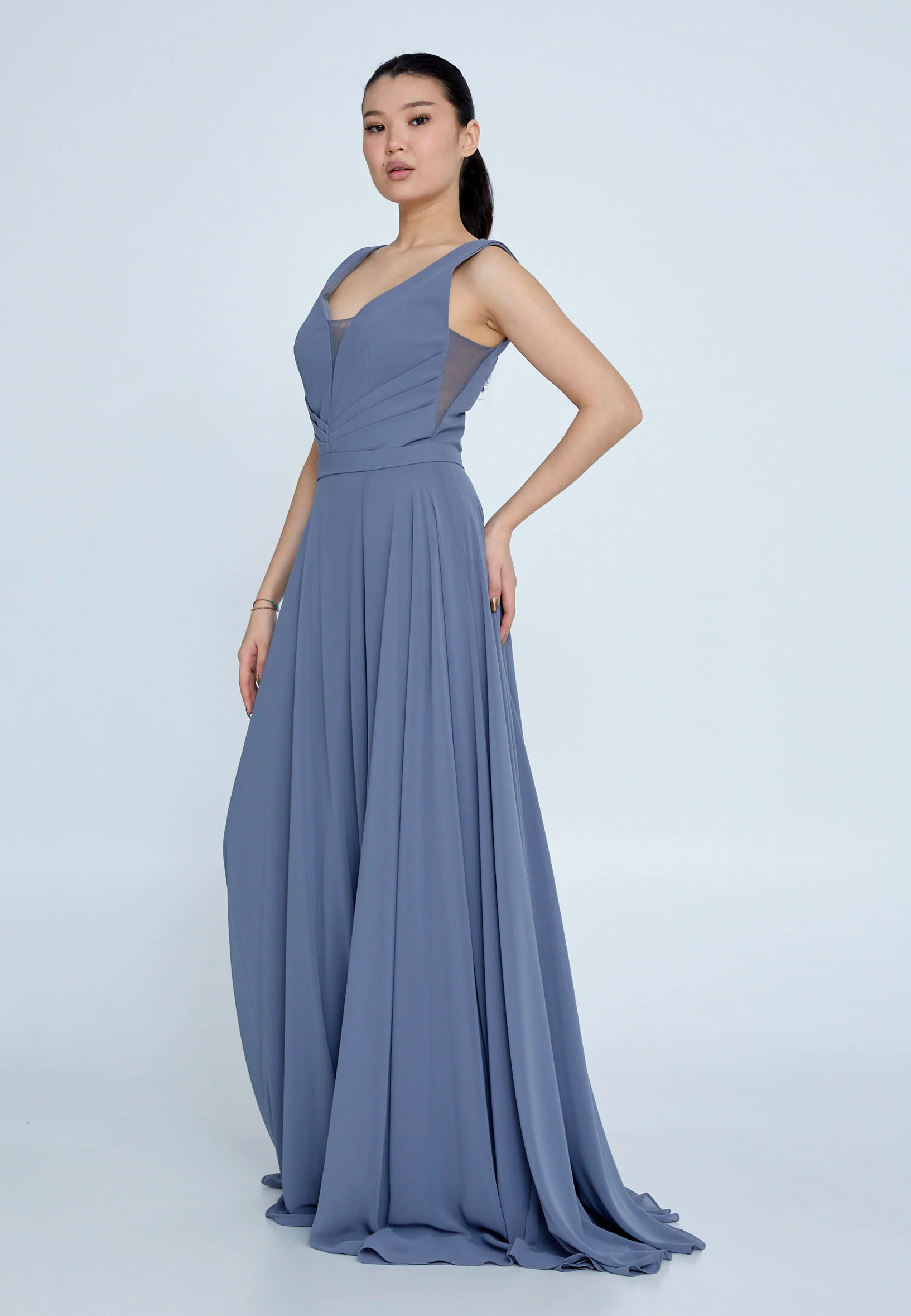 Sleeveless Maxi Chiffon Column Regular Evening Dress rmn2922 - Image 7