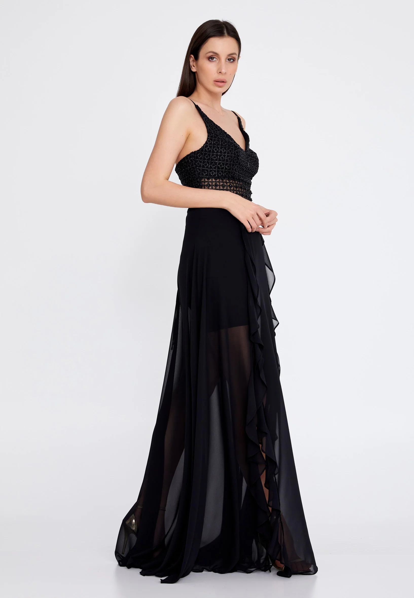 Sleeveless Maxi Chiffon Column Regular Evening Dress rmn3188 - Image 11