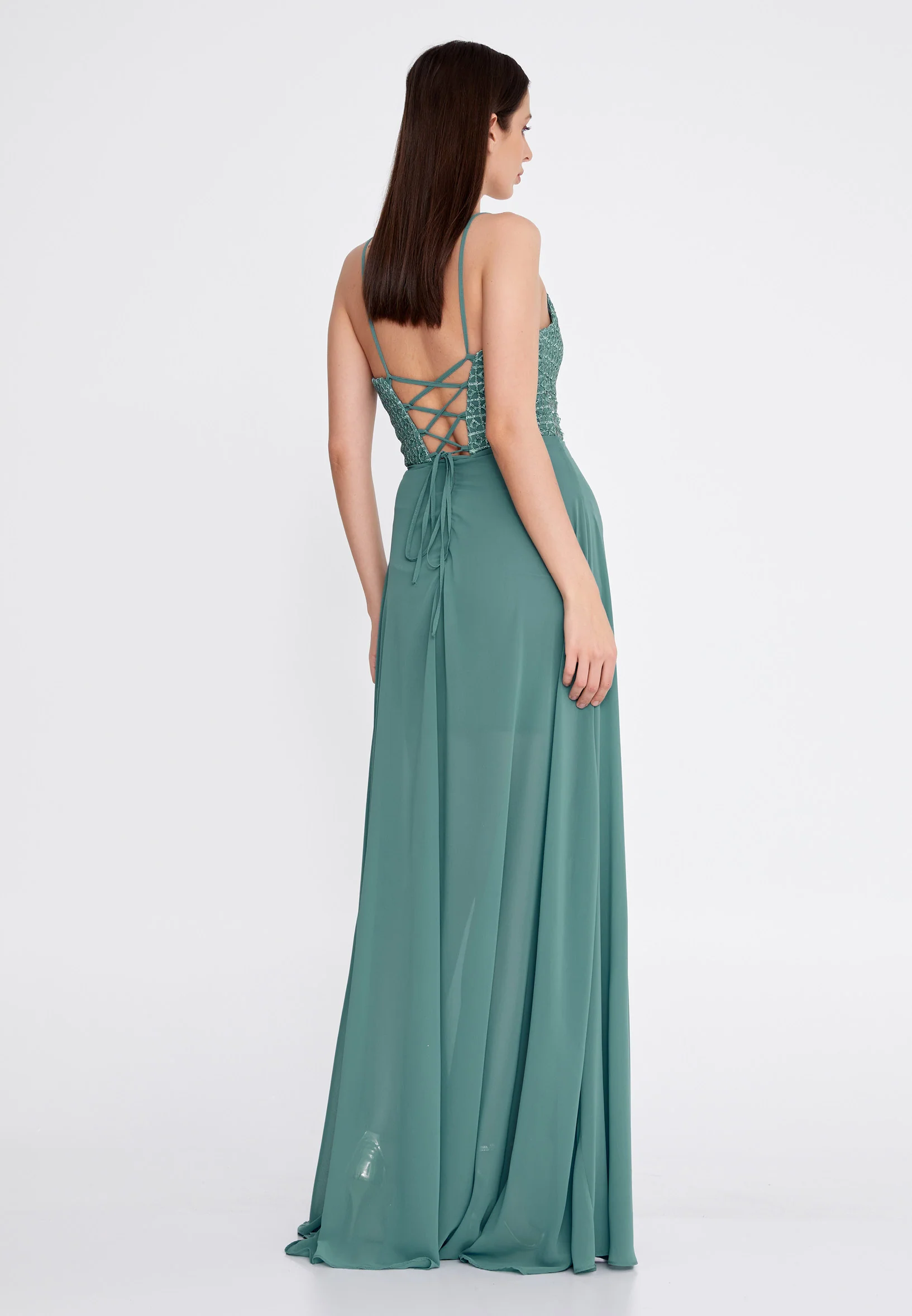 Sleeveless Maxi Chiffon Column Regular Evening Dress rmn3188 - Image 2
