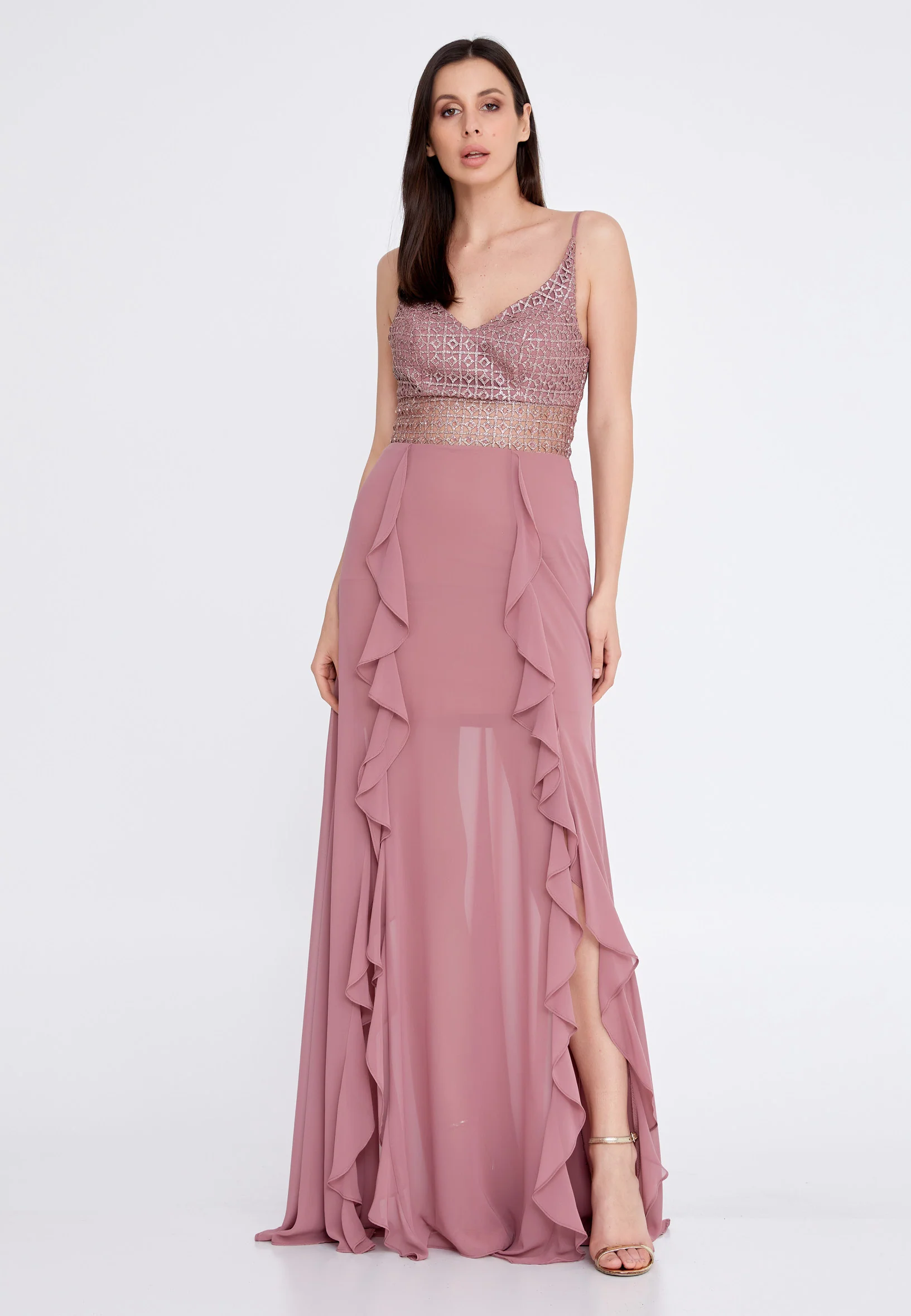 Sleeveless Maxi Chiffon Column Regular Evening Dress rmn3188 - Image 25
